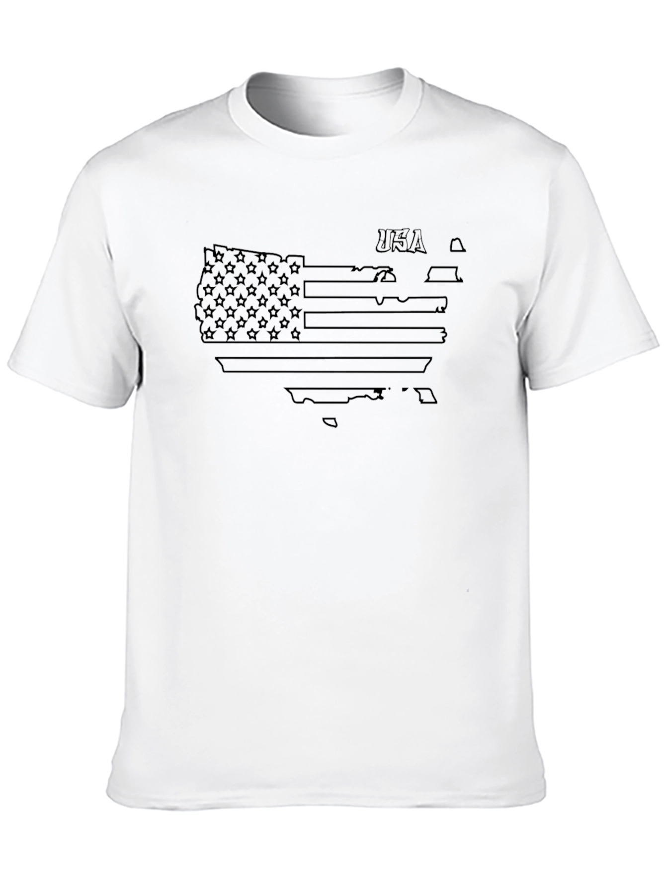 USA Flag Outline Graphic Tee - Patriotic Casual Wear