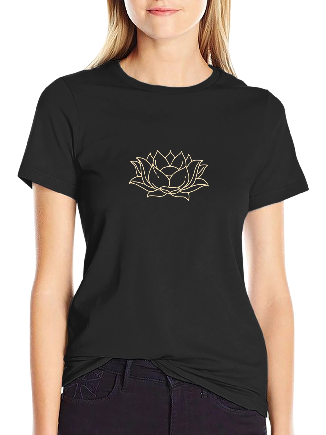 Lotus Flower Graphic Tee - Soft Black Cotton