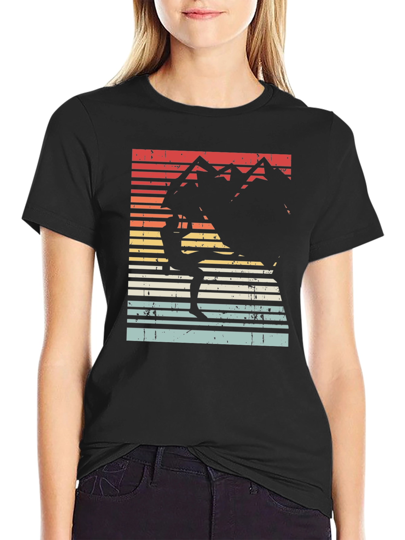 Retro Rock Climbing T-Shirt - Mountain Sunset Design