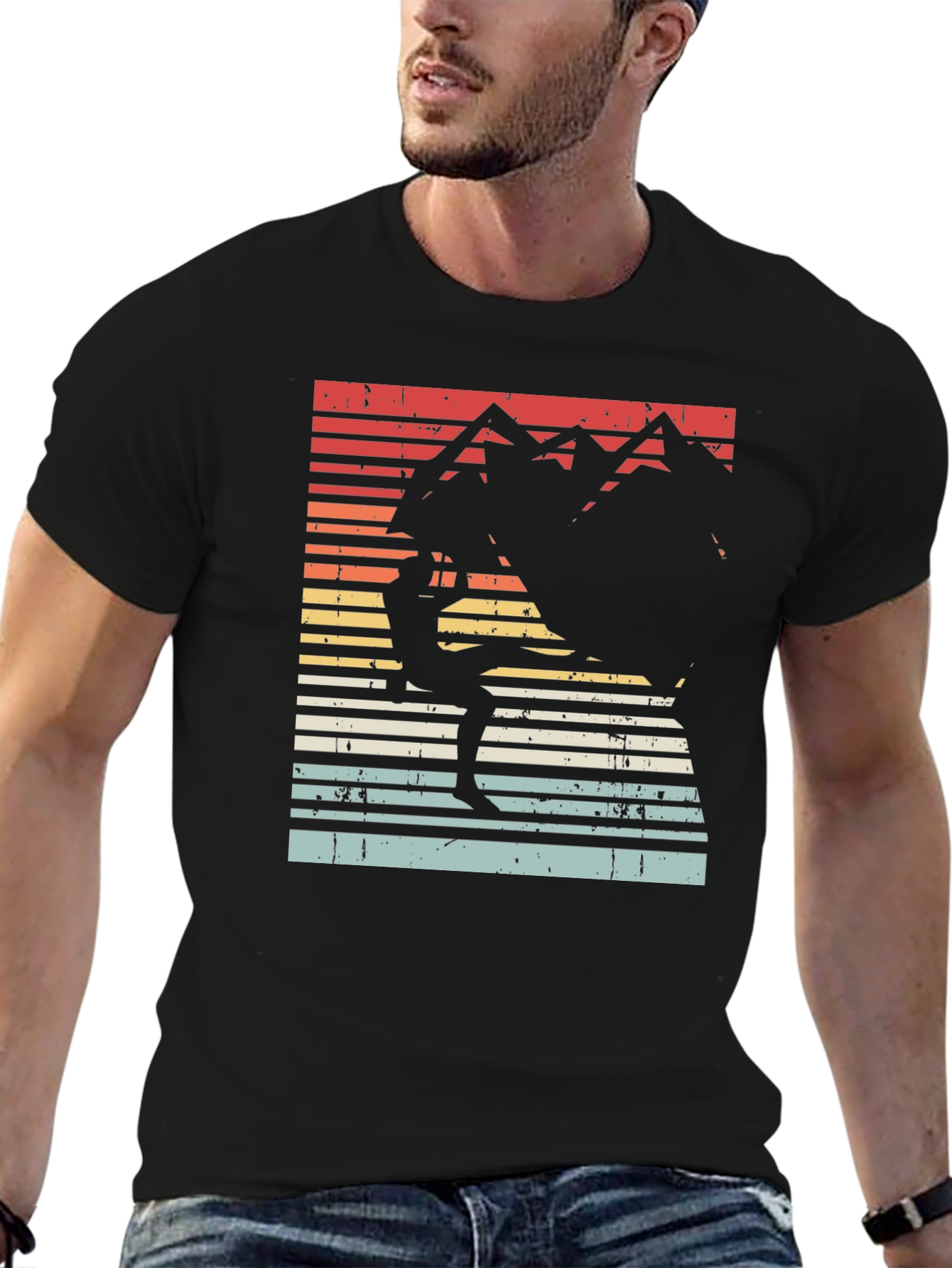 Retro Rock Climbing T-Shirt - Mountain Sunset Design