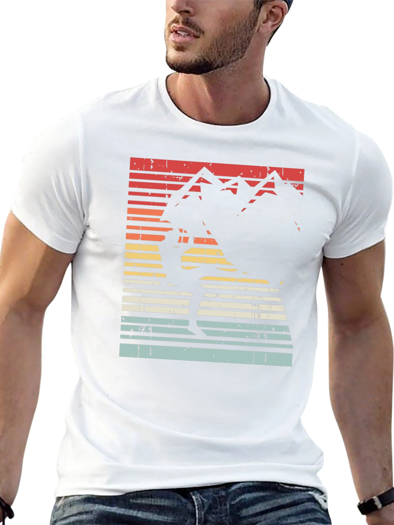 Retro Rock Climbing T-Shirt - Mountain Sunset Design