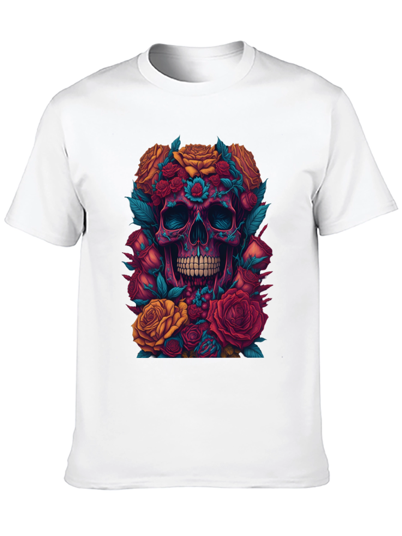 Floral Skull Graphic Tee - Unique Art Shirt