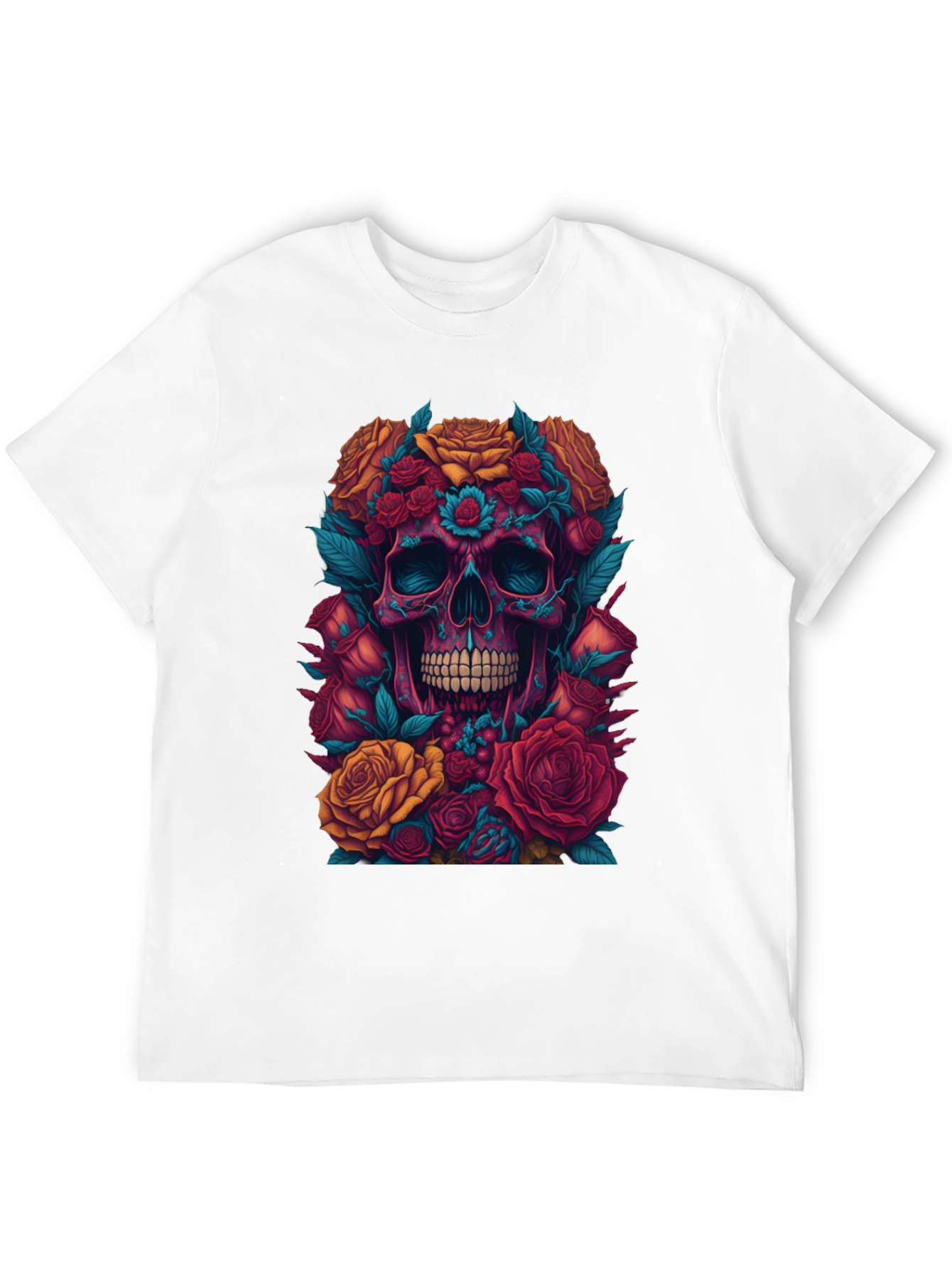 Floral Skull Graphic Tee - Unique Art Shirt
