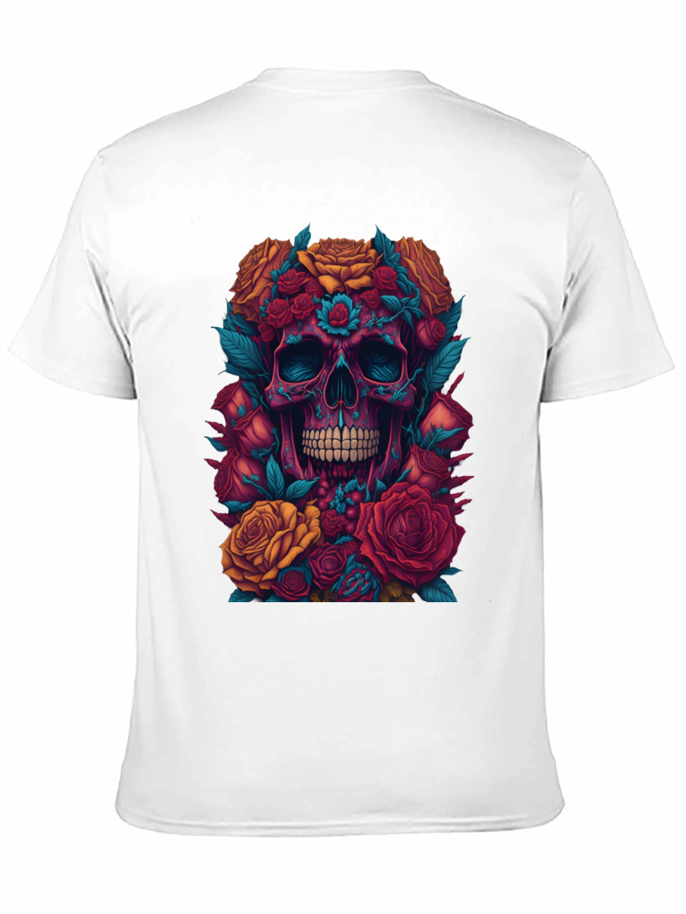 Floral Skull Graphic Tee - Unique Art Shirt