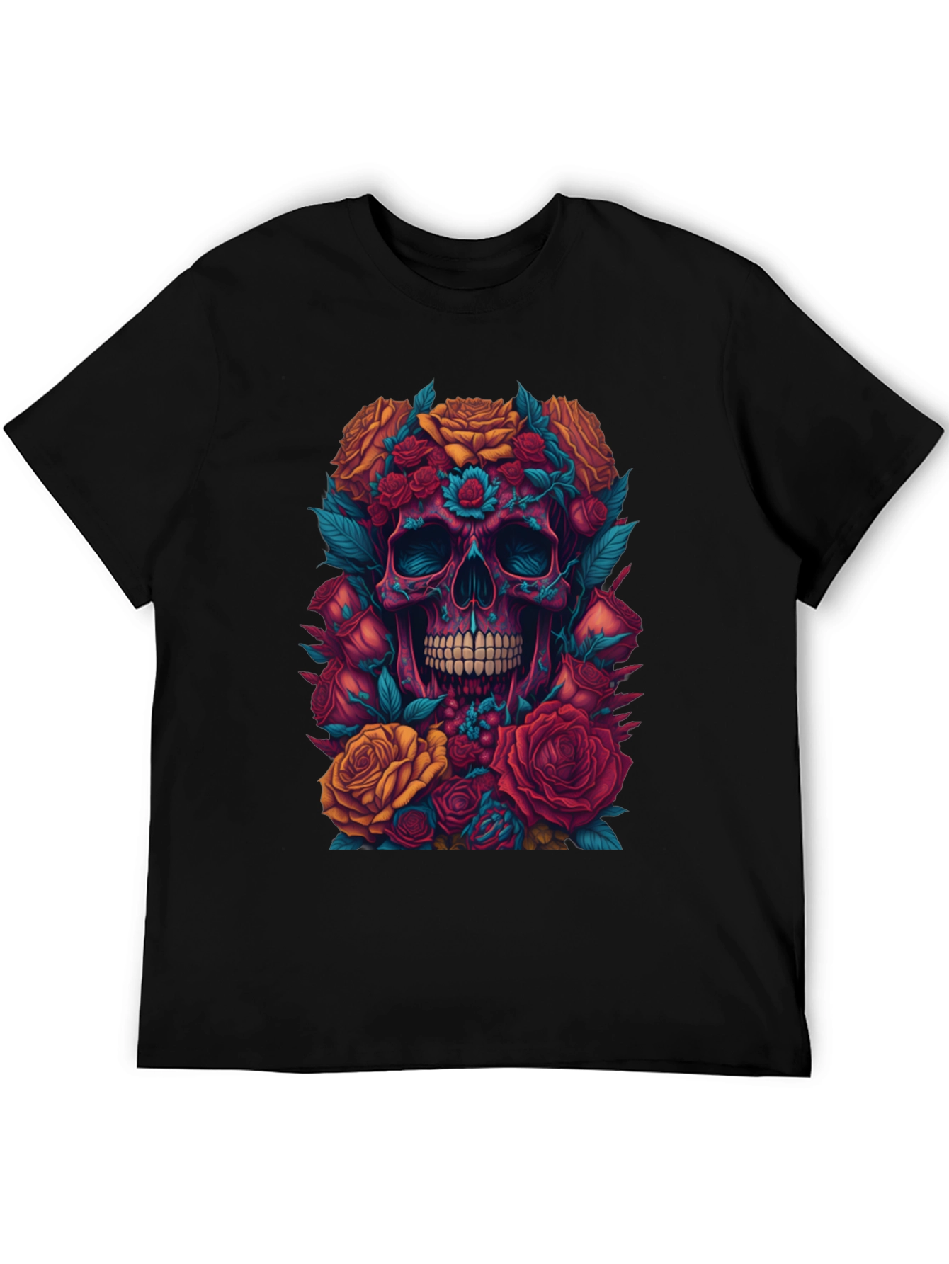 Floral Skull Graphic Tee - Unique Art Shirt
