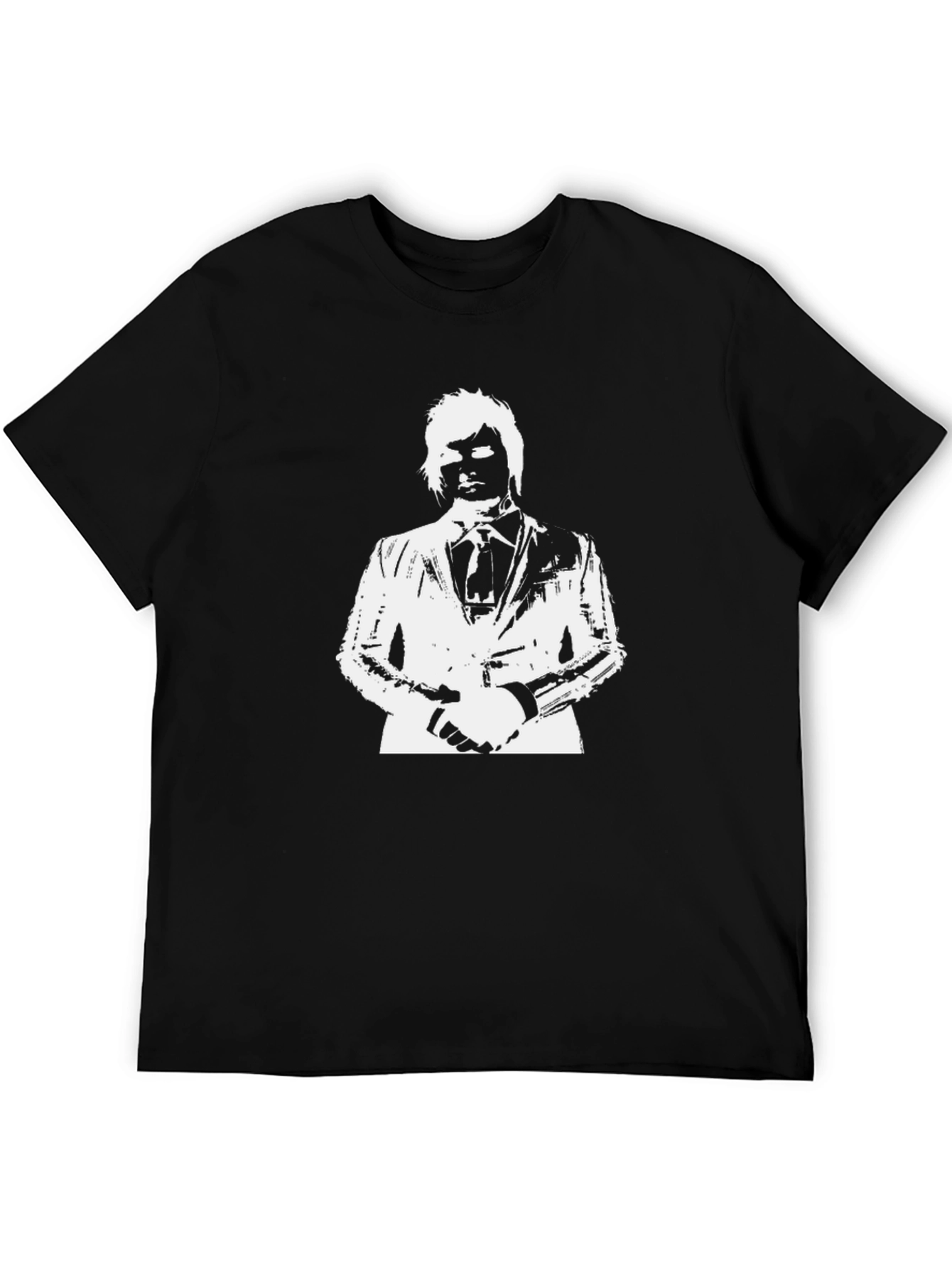 Mens Black T-Shirt with White Suit Graphic