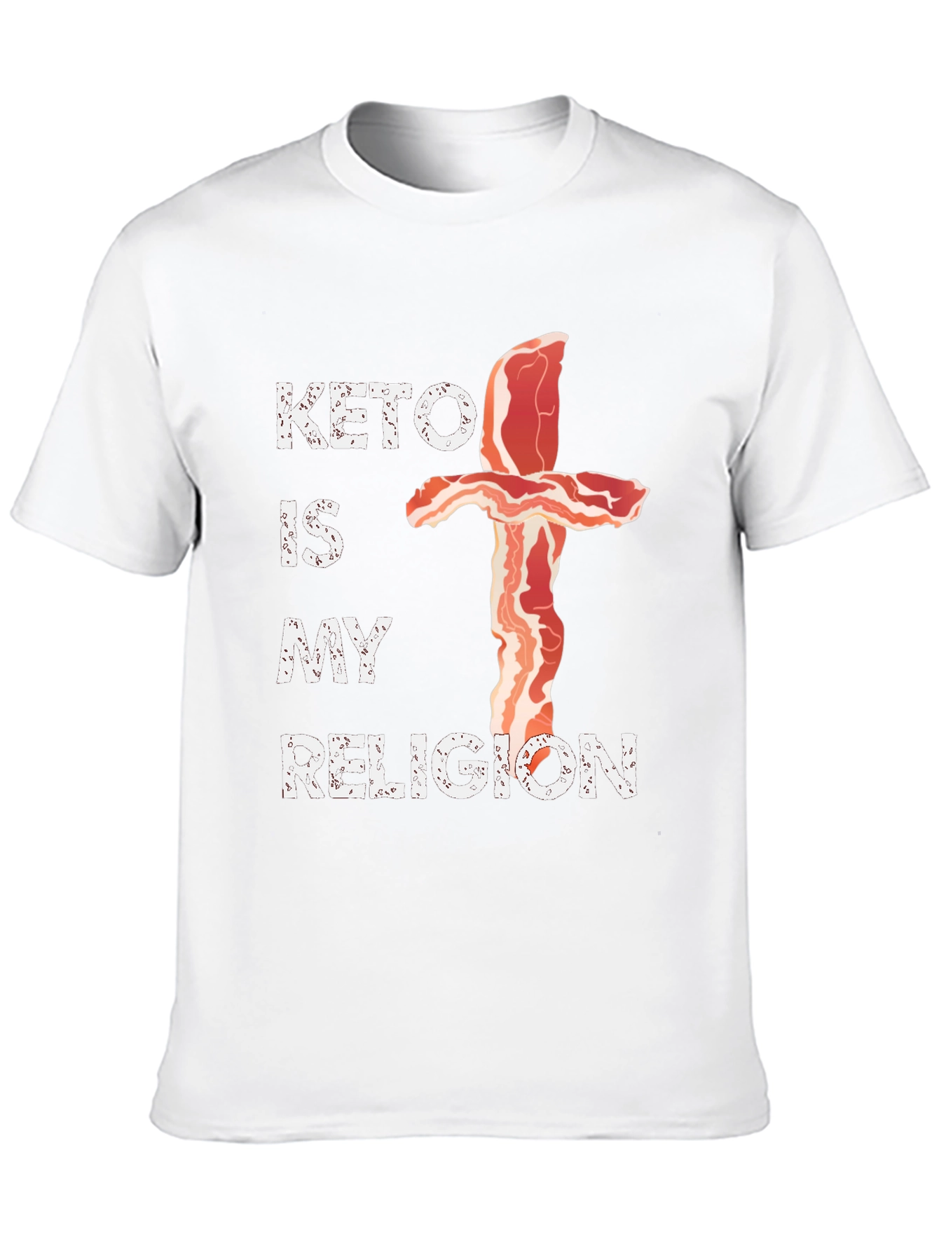 Keto Is My Religion T-Shirt - Bacon Cross Design