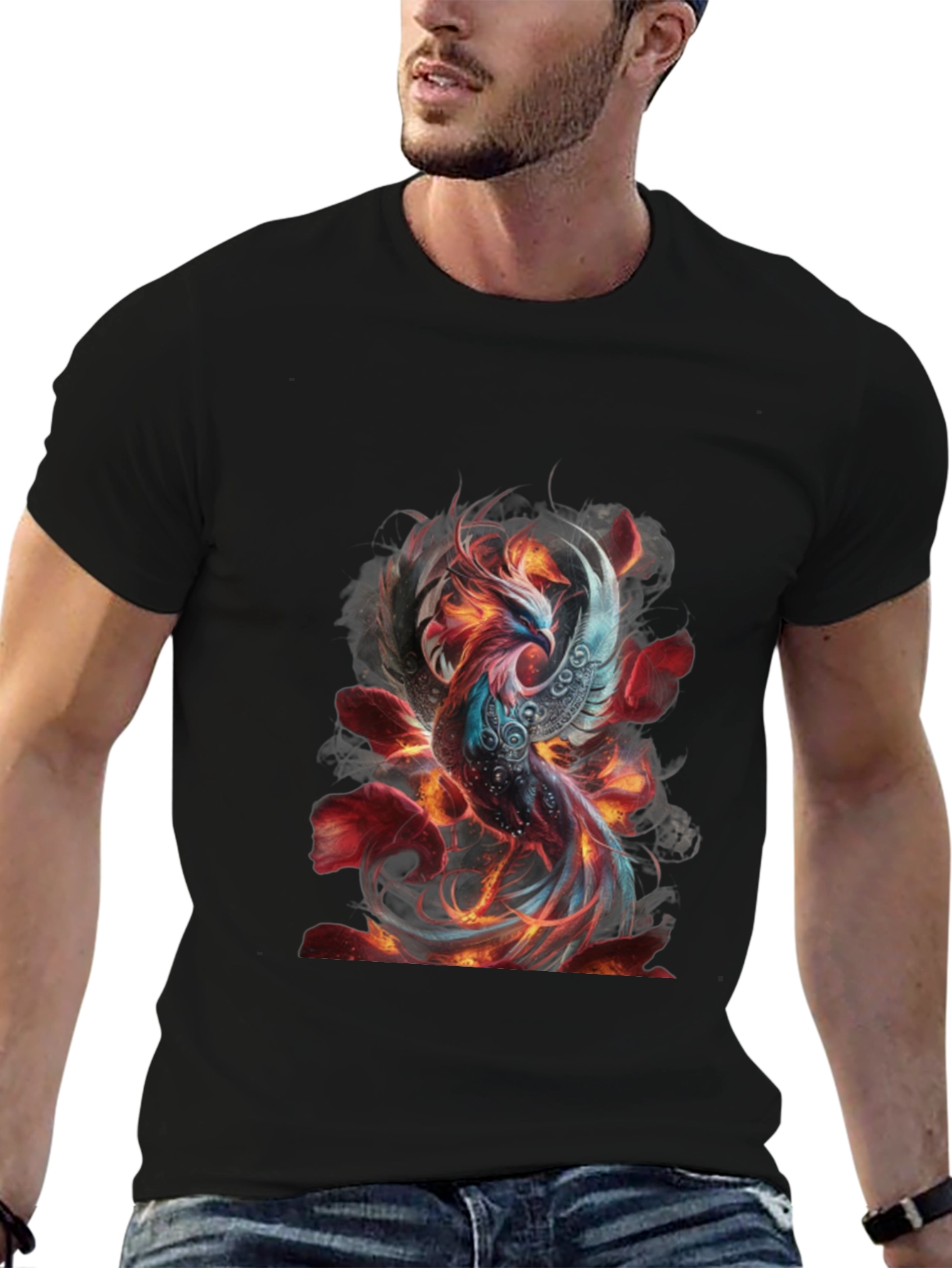 Fiery Phoenix Graphic T-Shirt - Mens Black Tee