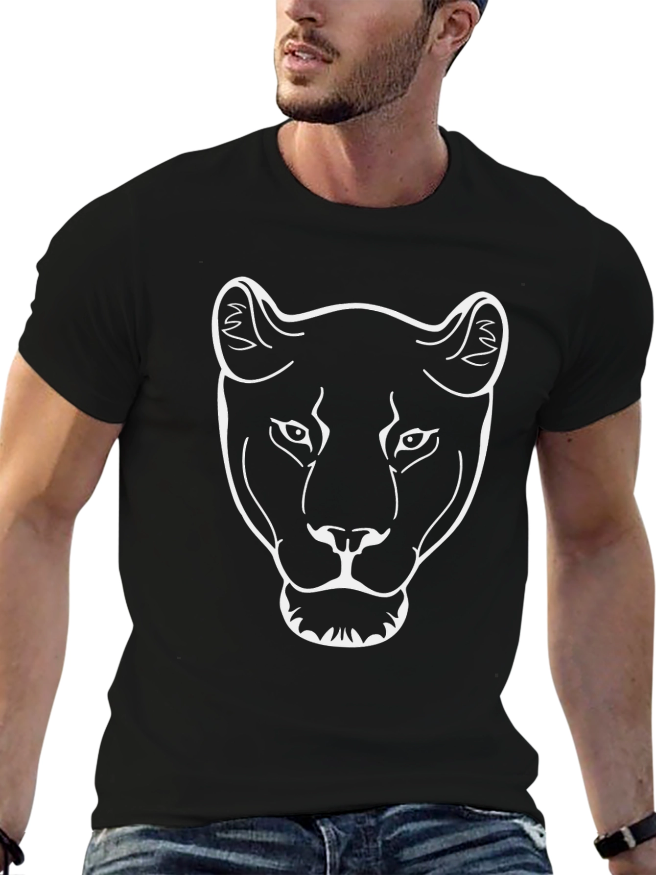 Black T-Shirt with White Lioness Graphic
