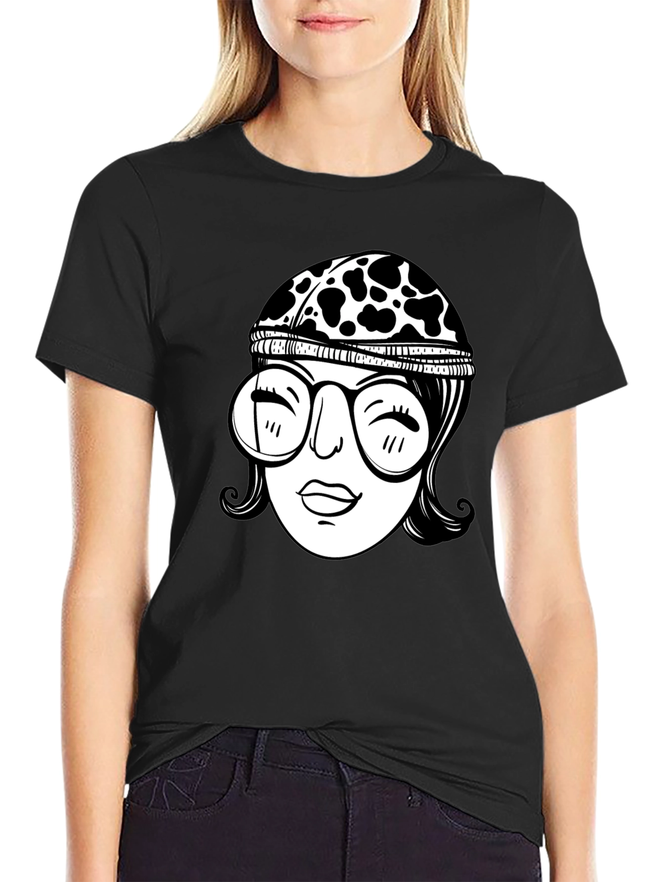 Funky Graphic Tee - Retro Cow Print Headband