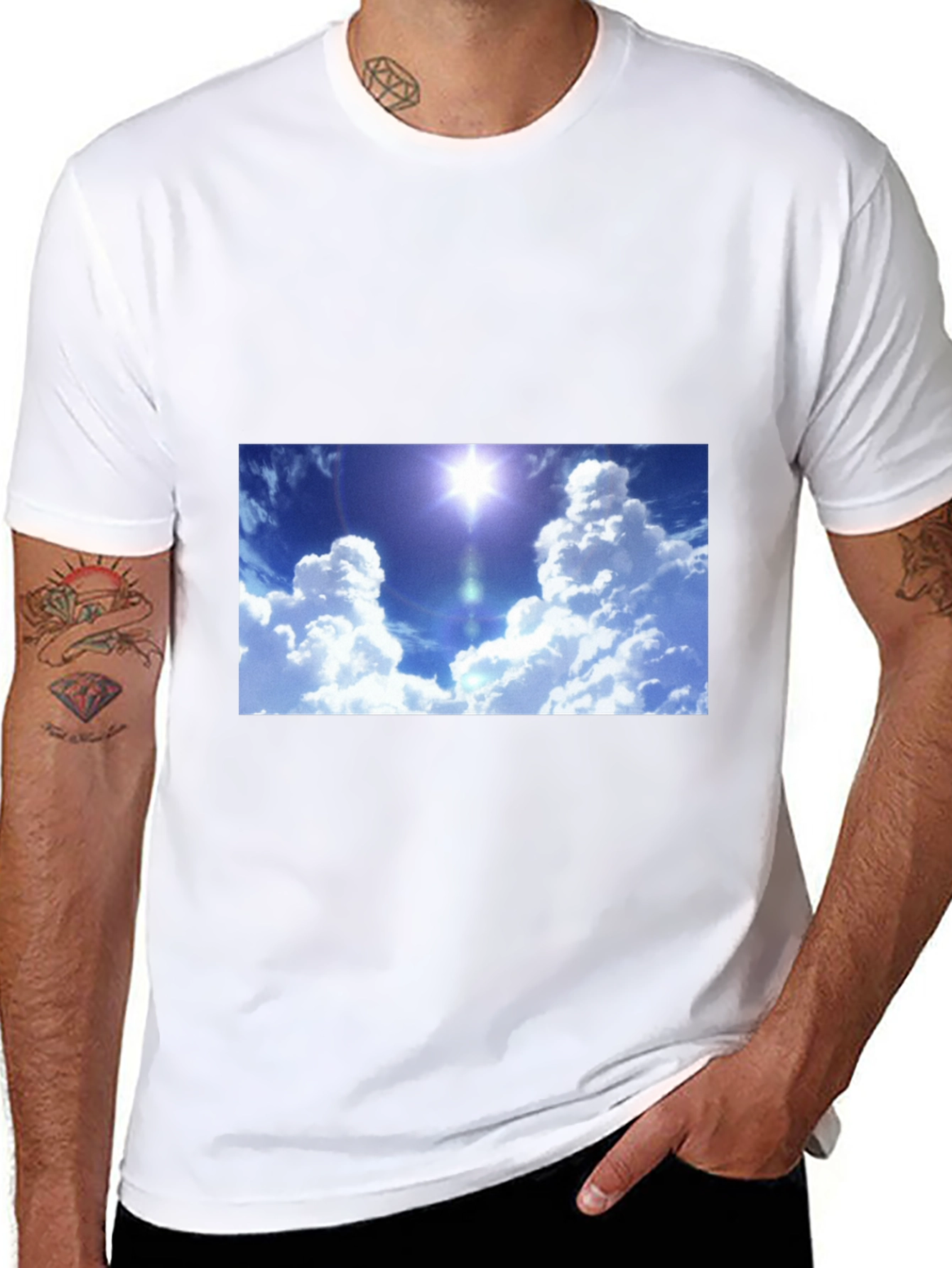 Sky Print Black T-Shirt - Relaxed Fit