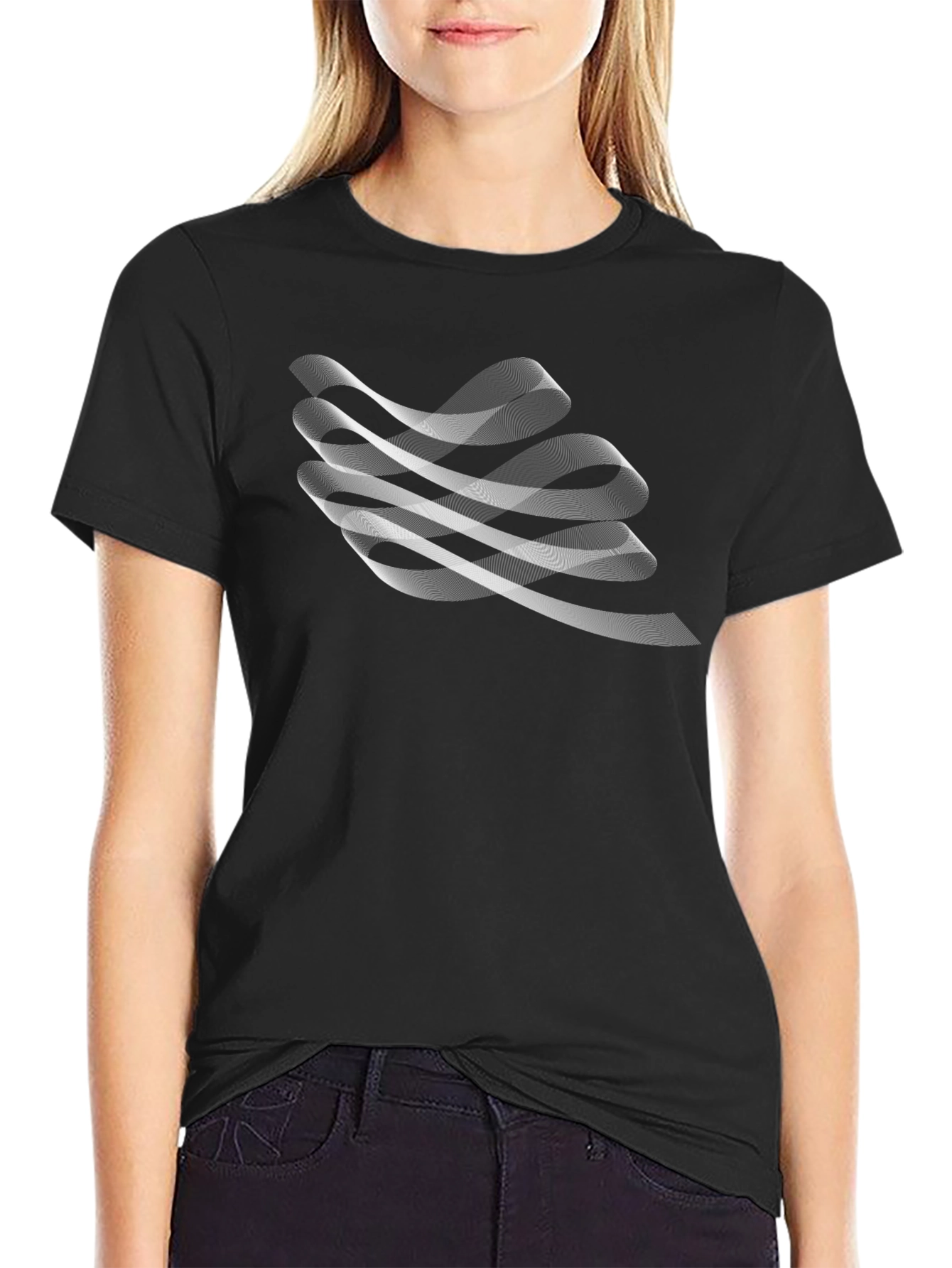 Abstract Wave Graphic Black T-Shirt