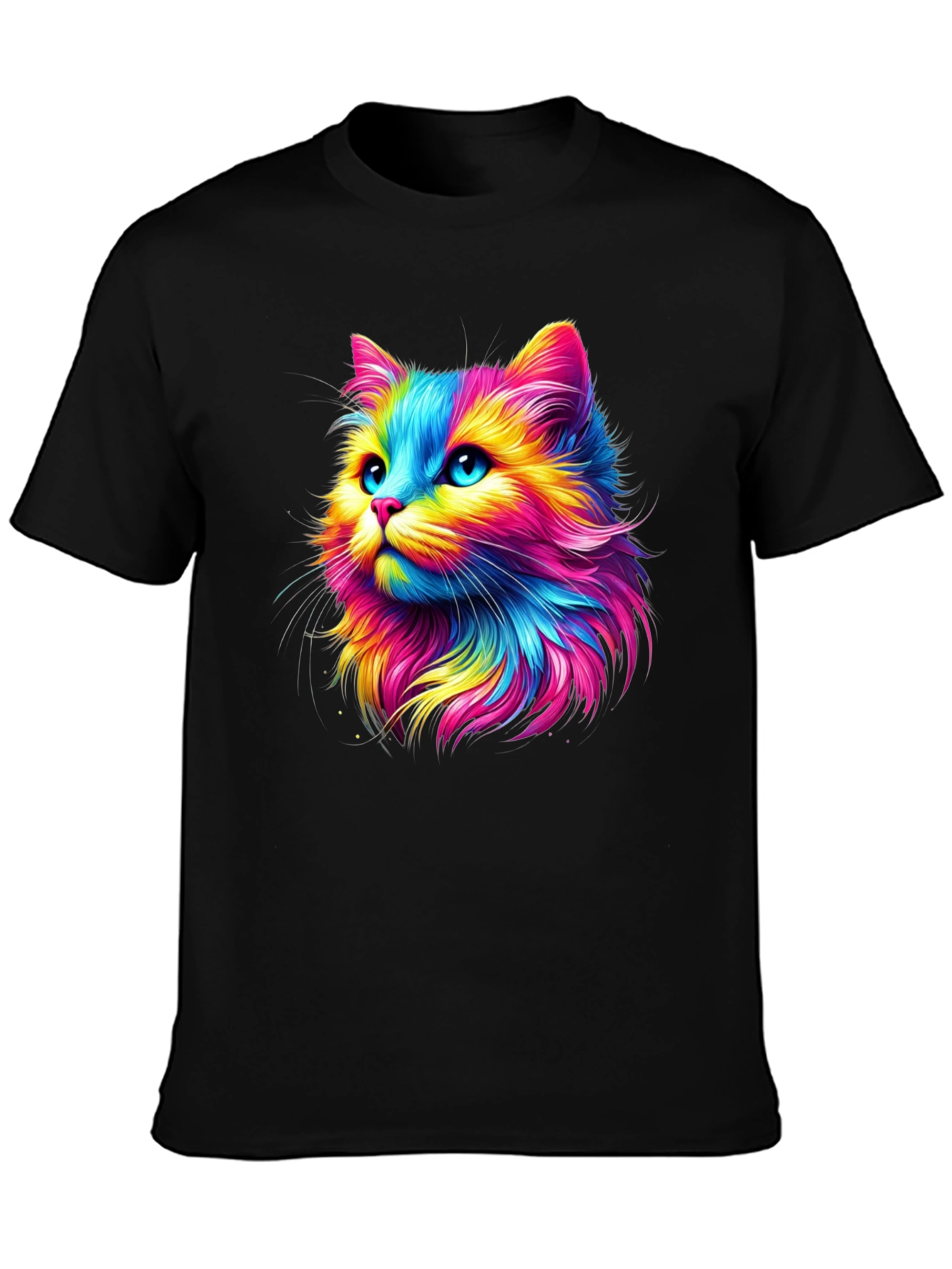 Rainbow Cat Graphic Tee - Soft Black Cotton T-Shirt