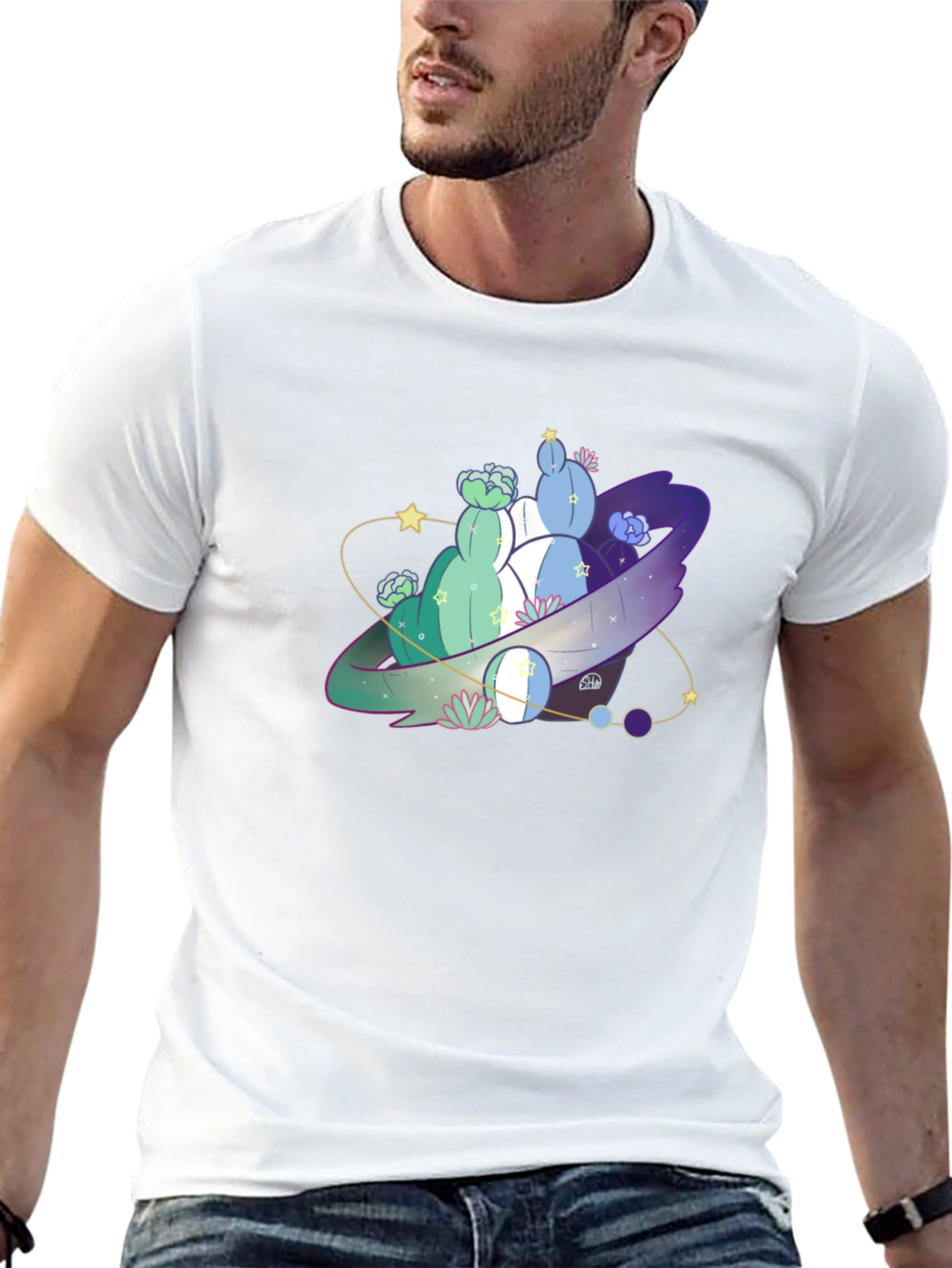 Cactus Planet Graphic Tee - Black Cotton Blend