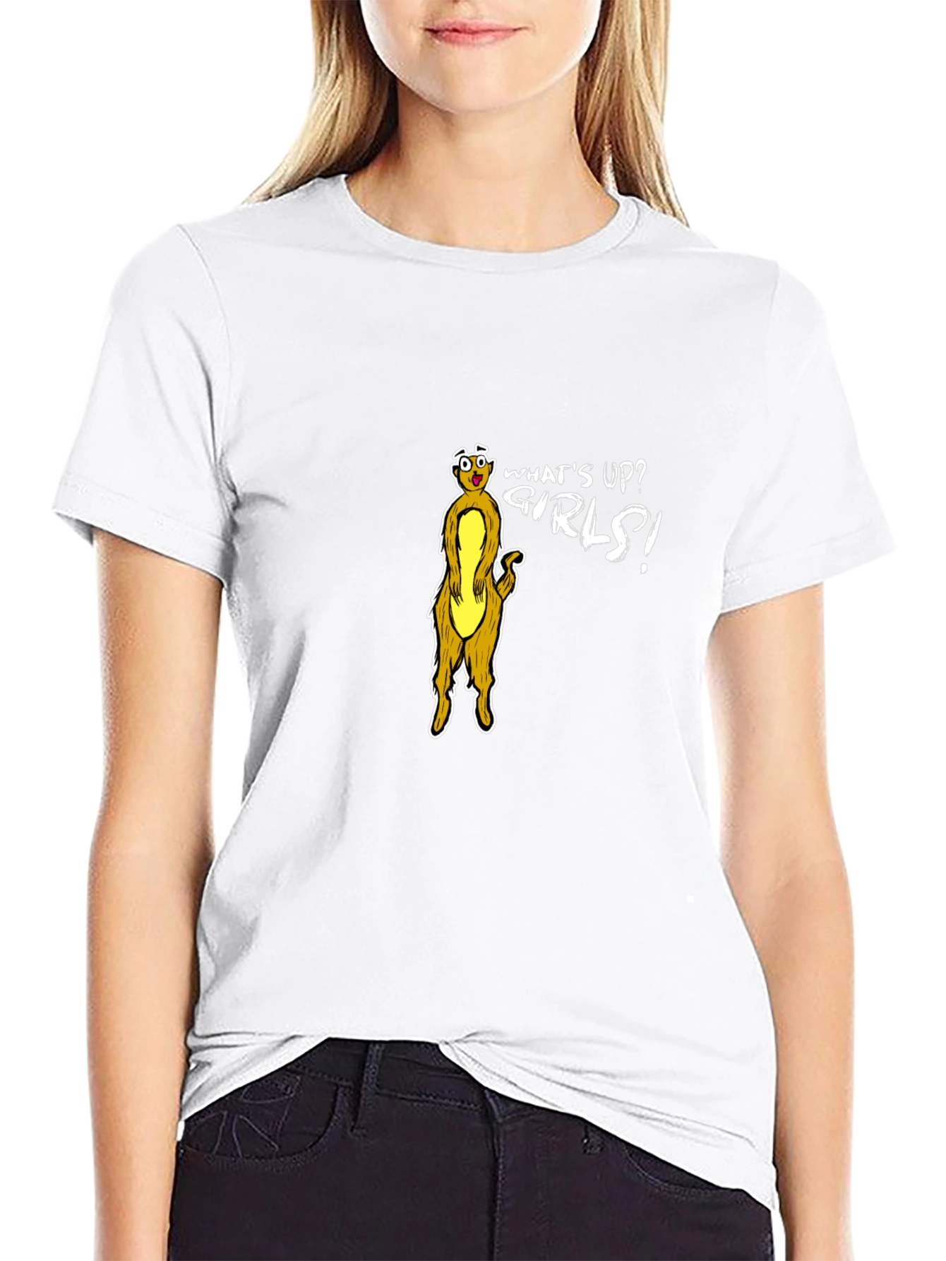Funny Meerkat Whats Up Girls! Black T-Shirt