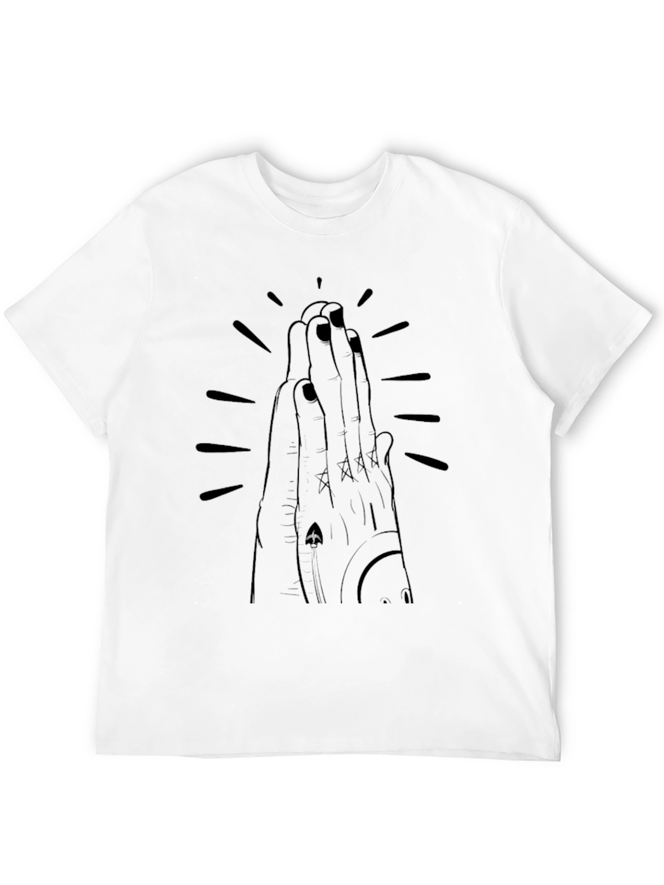Graphic Black T-Shirt - Praying Hands Design