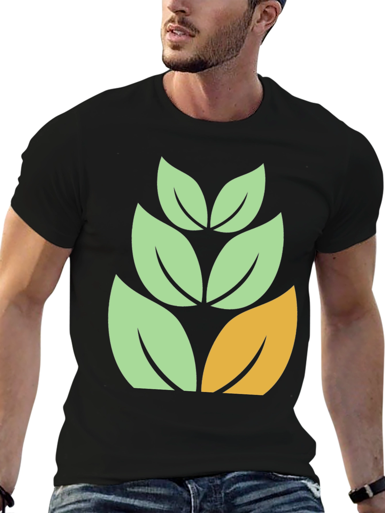 Leaf Design Black T-Shirt