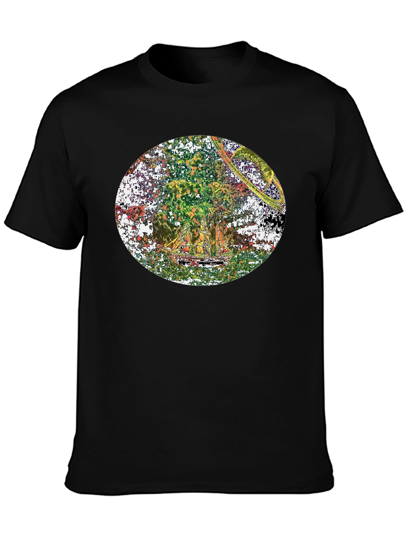 Abstract Saturn Graphic Tee - Black