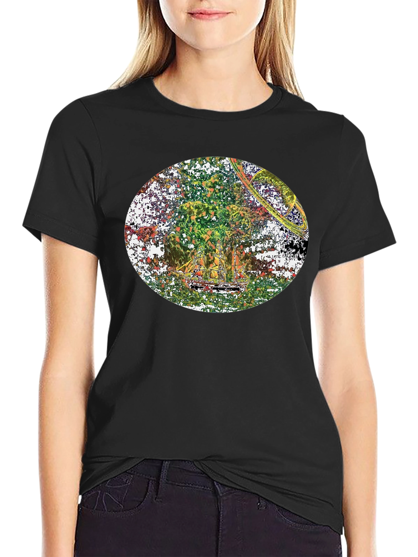Abstract Saturn Graphic Tee - Black