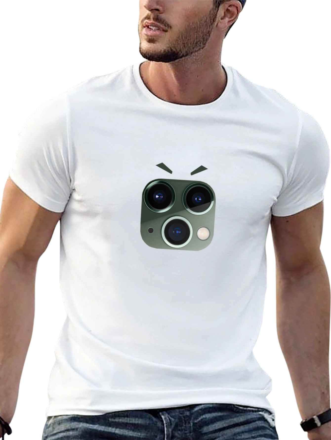 Funny Camera Lens Face Graphic Tee - Black