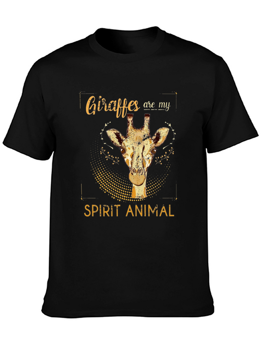 Giraffe Spirit Animal Graphic Tee - Black Cotton T-Shirt