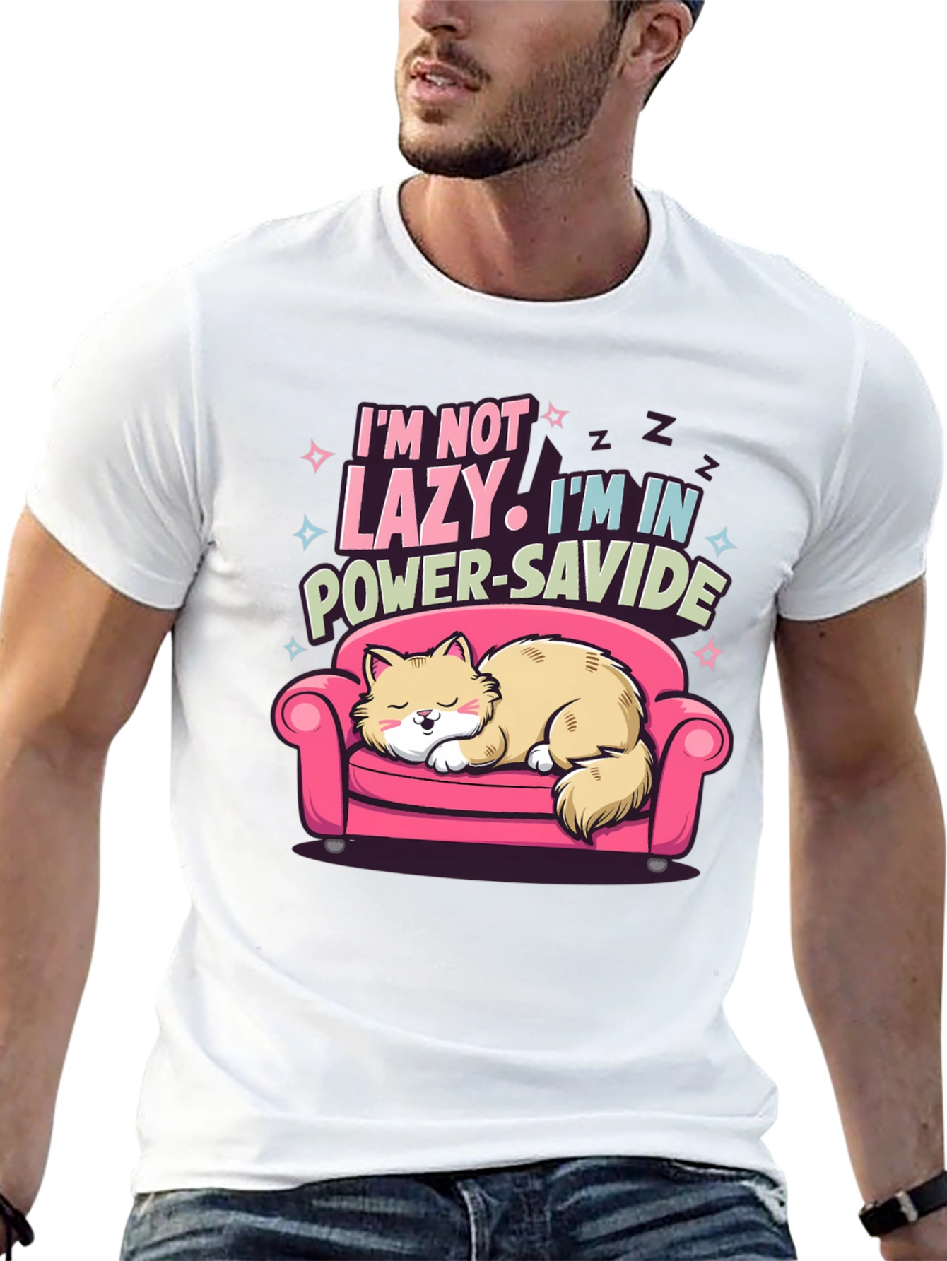 Lazy Cat Power-Savide Black T-Shirt