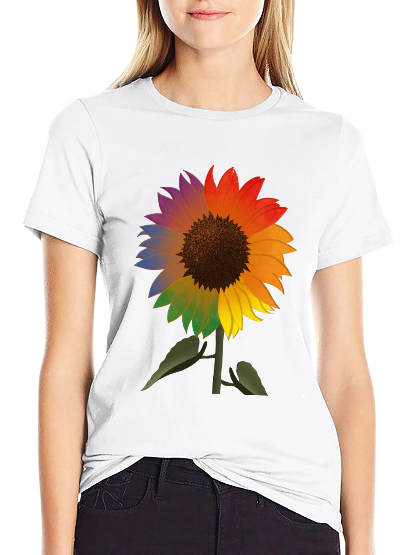 Rainbow Sunflower Graphic Tee - Mens Black T-Shirt