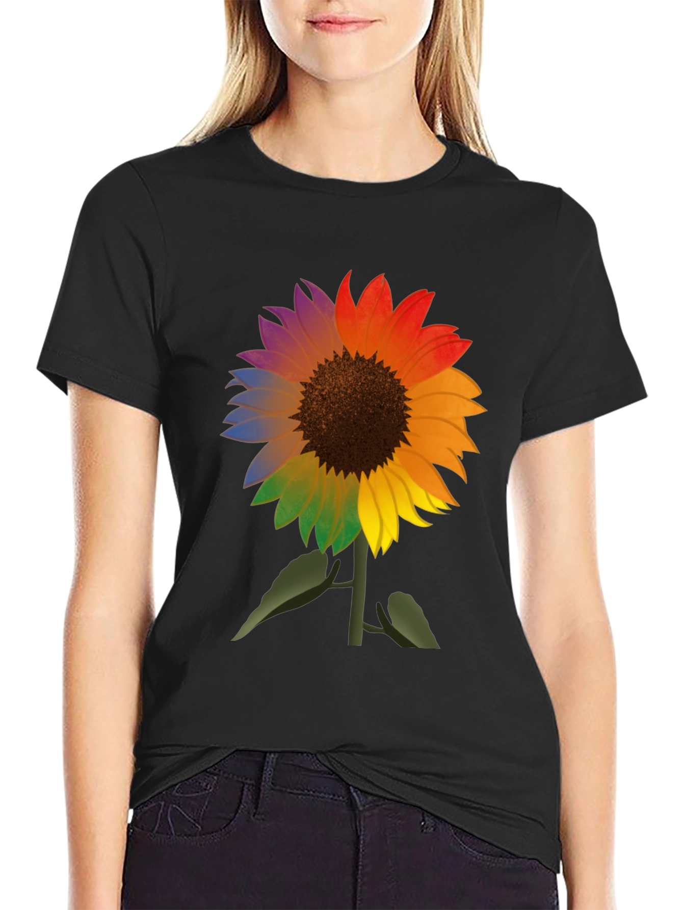 Rainbow Sunflower Graphic Tee - Mens Black T-Shirt