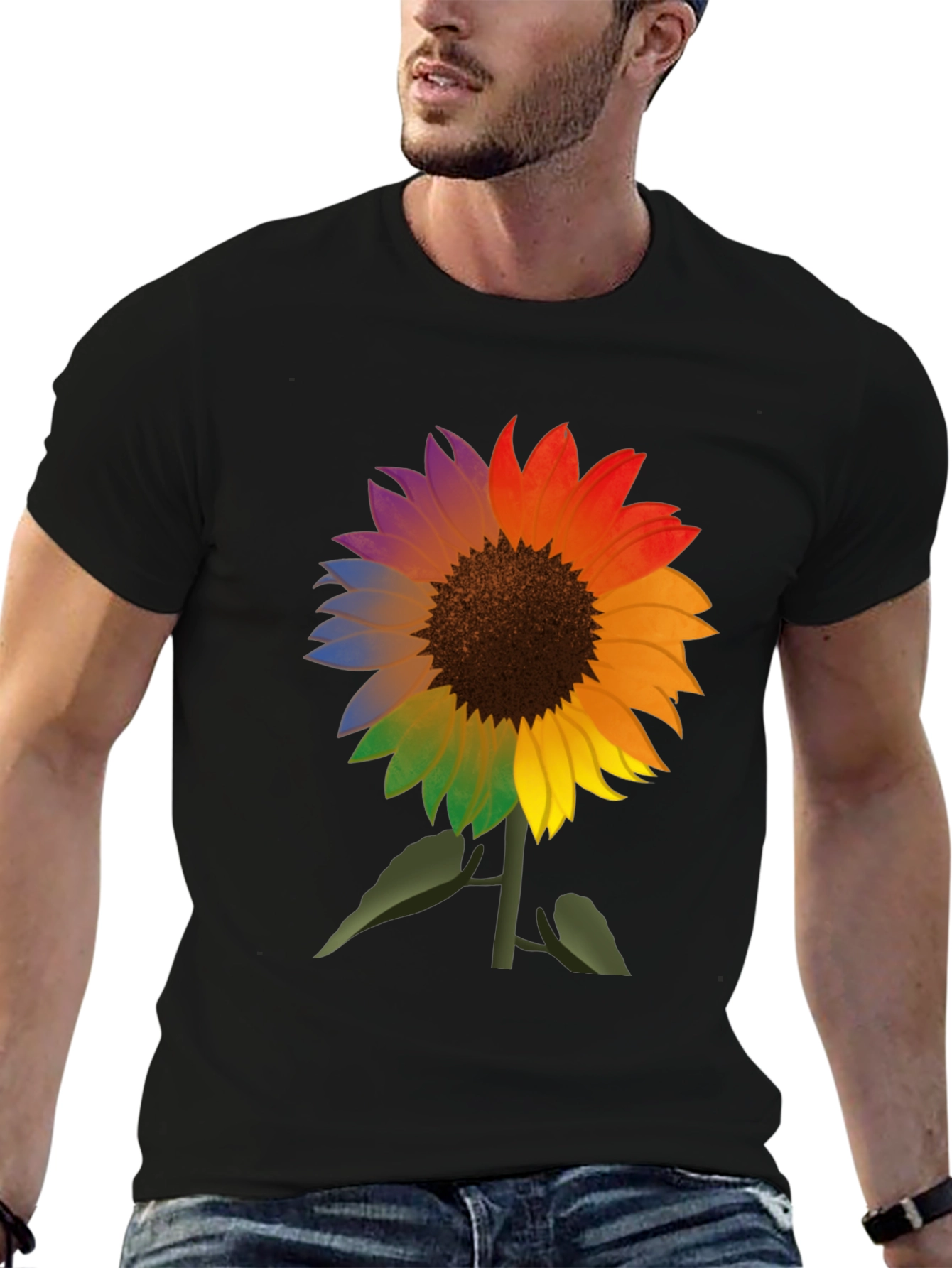 Rainbow Sunflower Graphic Tee - Mens Black T-Shirt