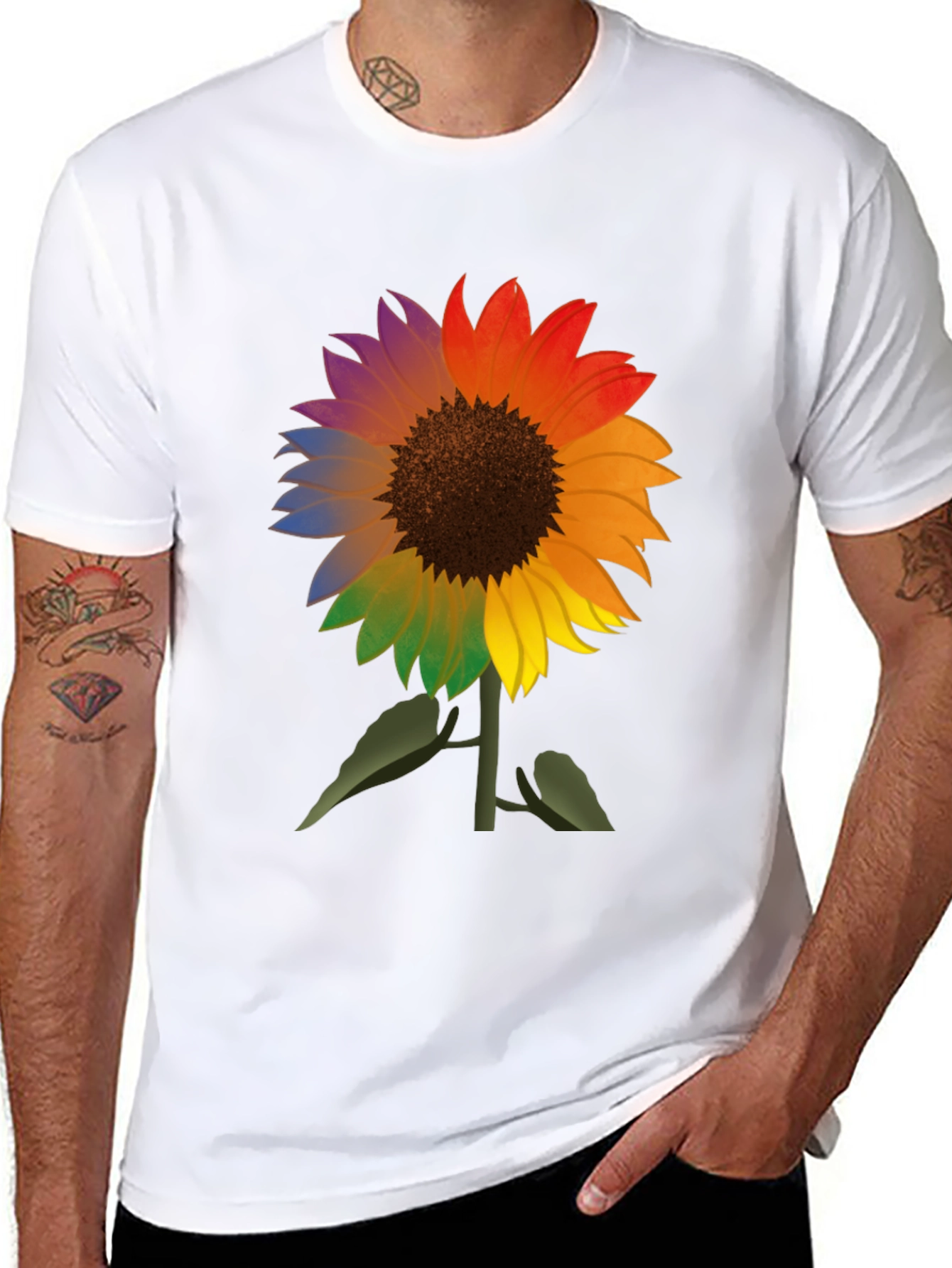 Rainbow Sunflower Graphic Tee - Mens Black T-Shirt