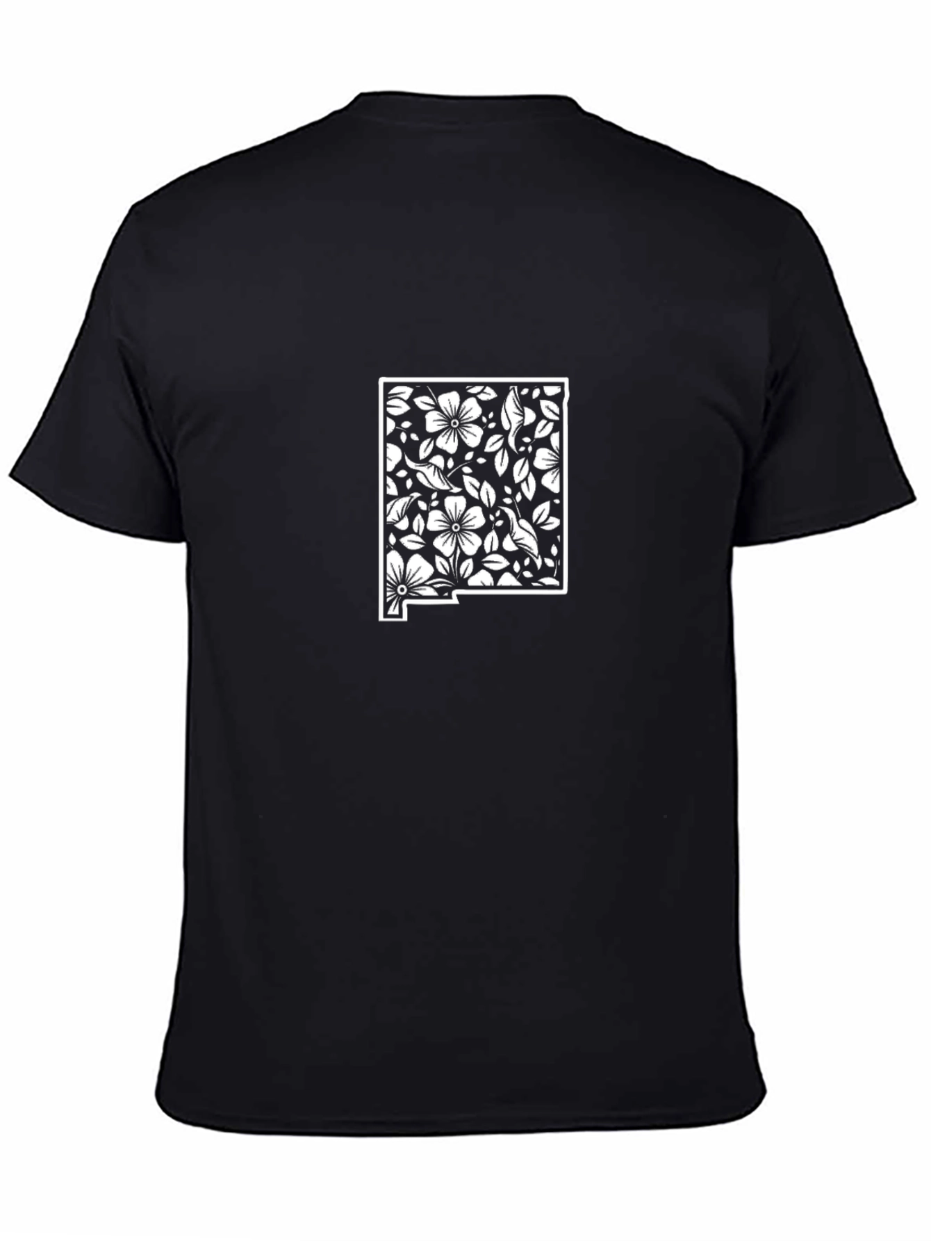 Floral New Mexico State Outline Black Tee
