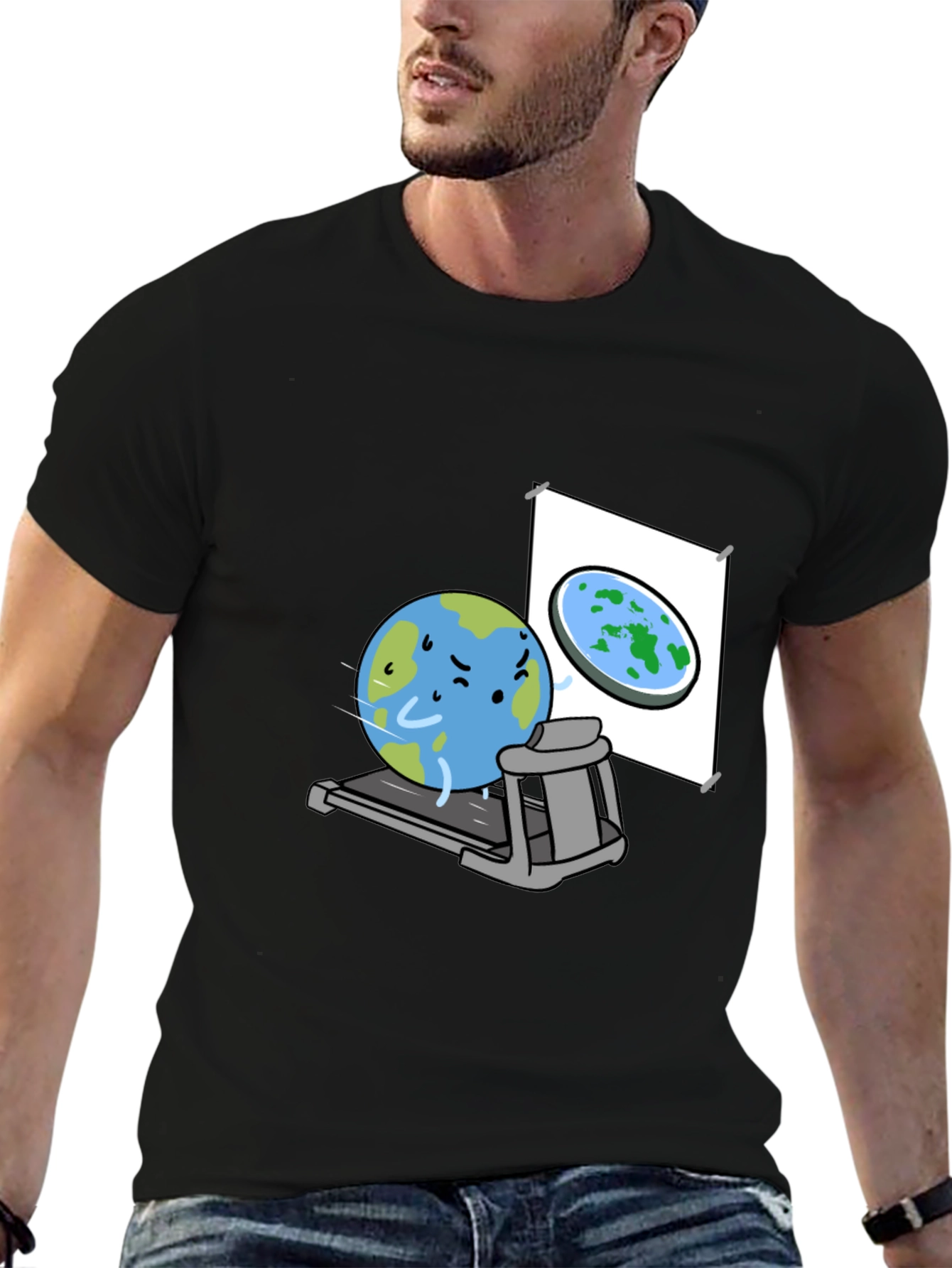 Earth on Treadmill Graphic Tee - Black Cotton Shirt