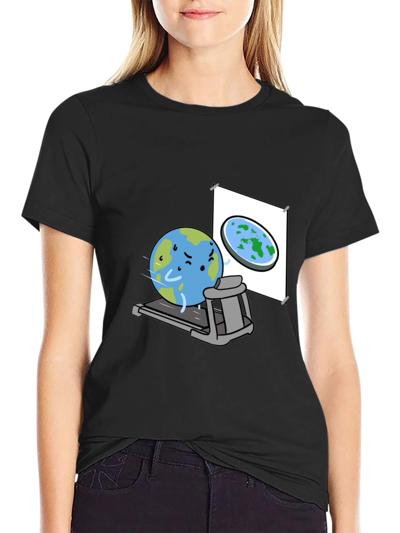 Earth on Treadmill Graphic Tee - Black Cotton Shirt