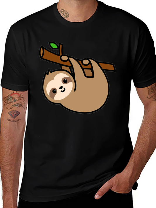 Cute Sloth Hanging on Branch Black T-Shirt