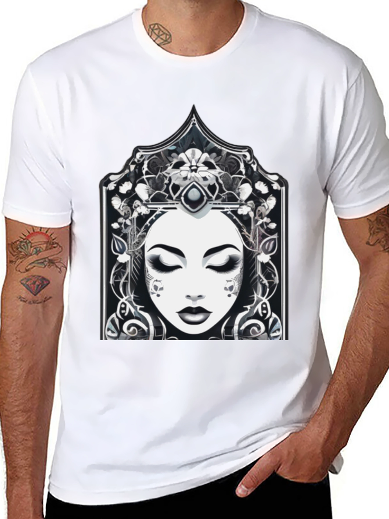 Ornate Woman Graphic Tee - Stylish Black T-Shirt