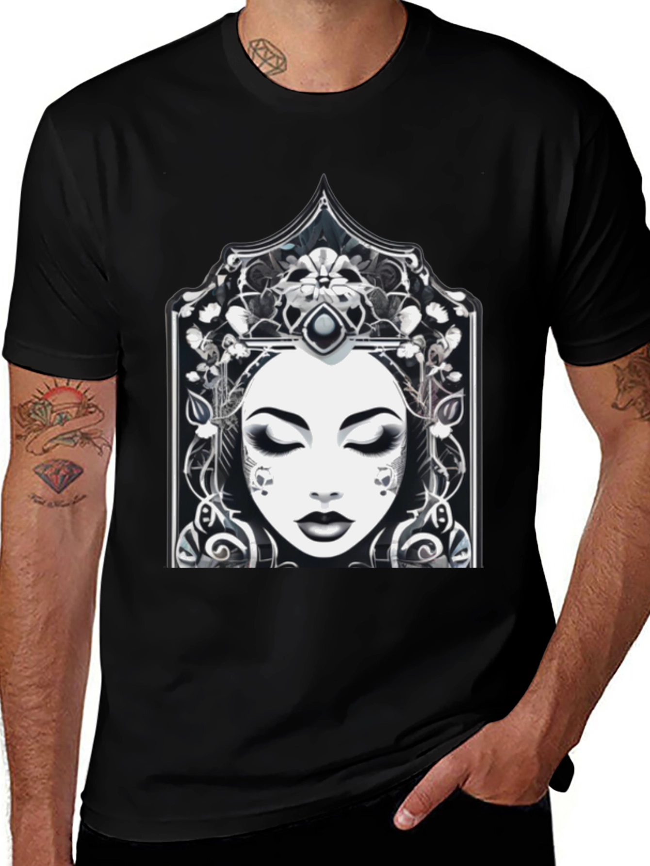 Ornate Woman Graphic Tee - Stylish Black T-Shirt