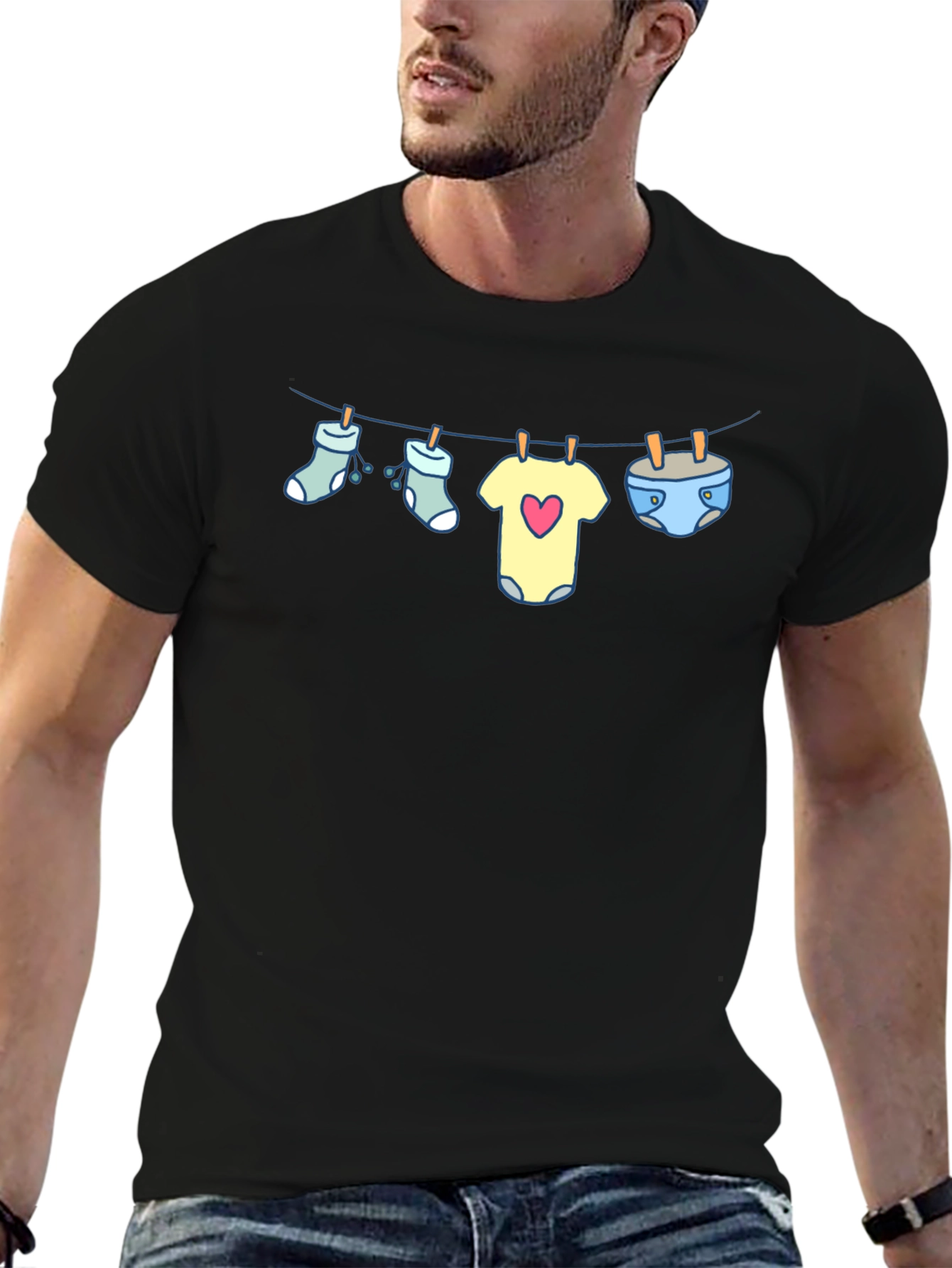 Baby Clothesline Graphic Tee - Soft Black T-Shirt