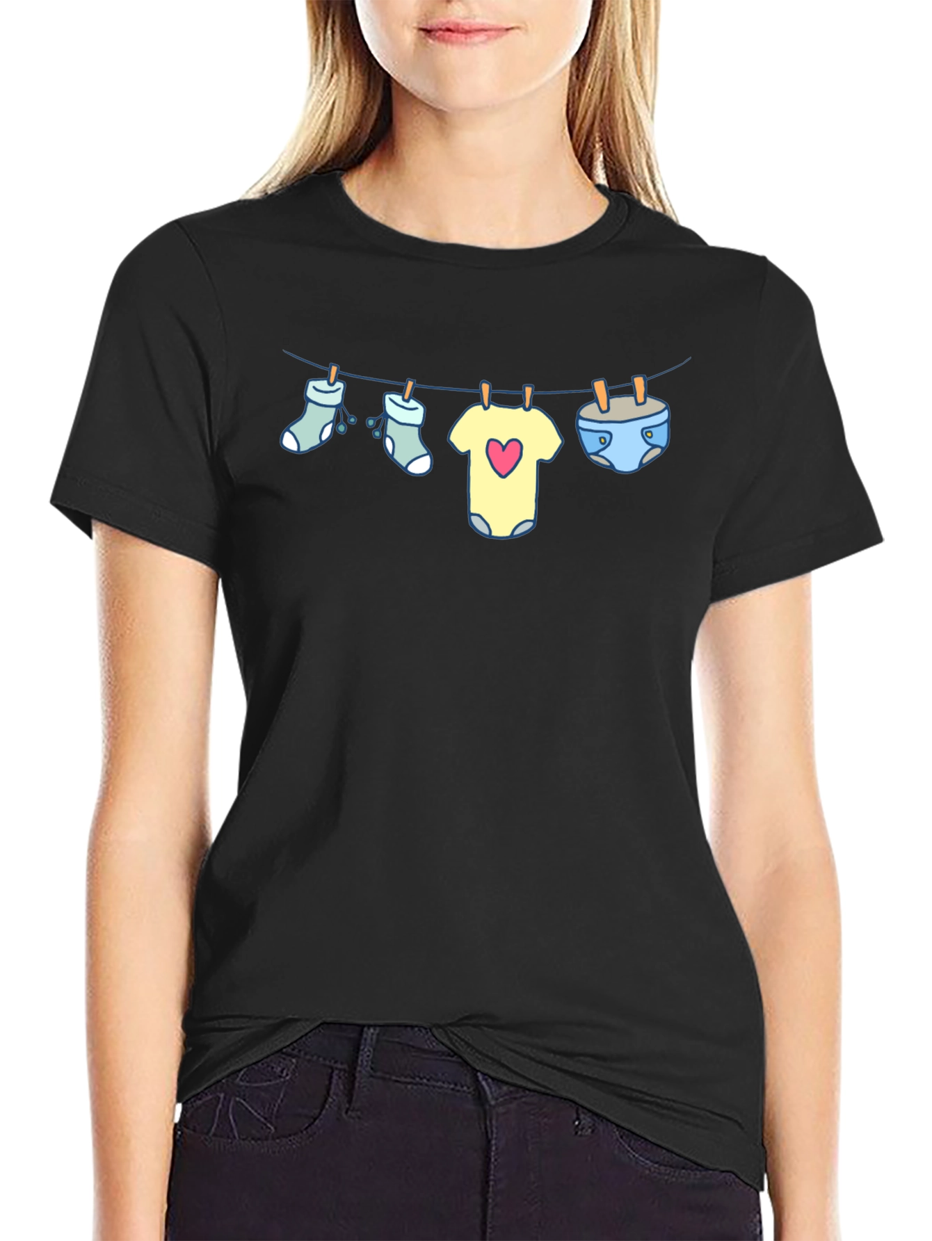 Baby Clothesline Graphic Tee - Soft Black T-Shirt