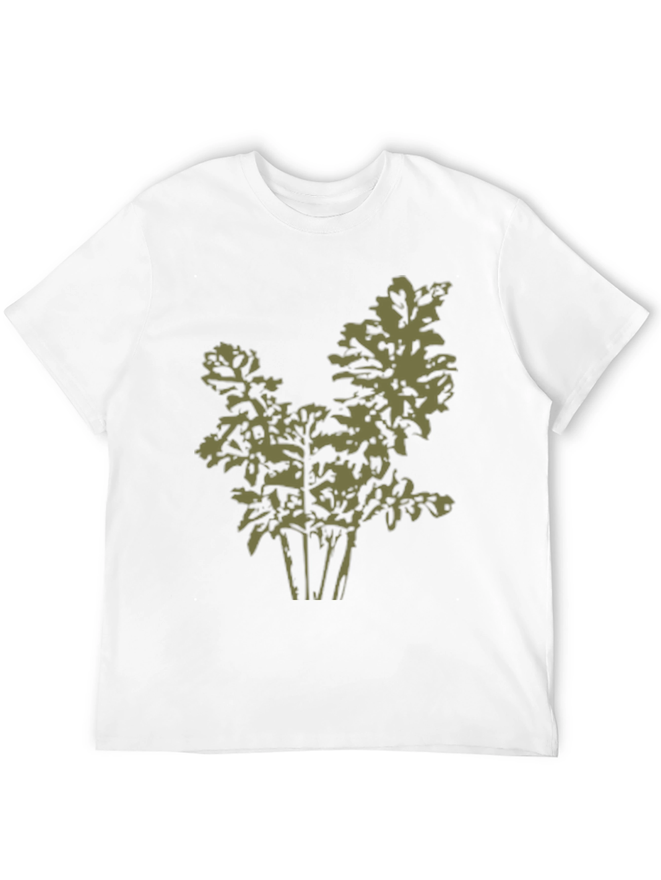 Olive Green Leaf Print Black T-Shirt