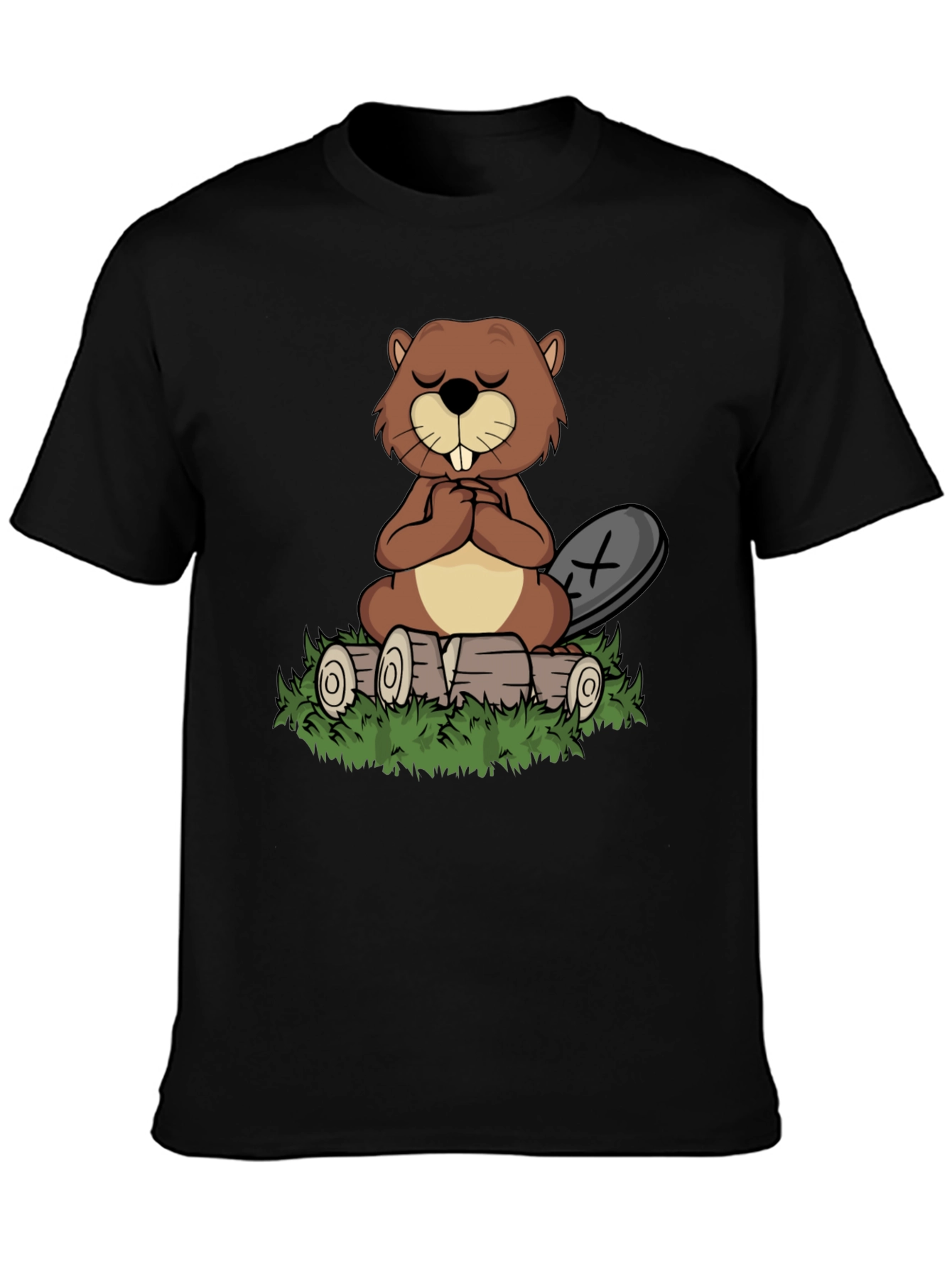 Zen Beaver Black T-Shirt: Meditating Beaver Design