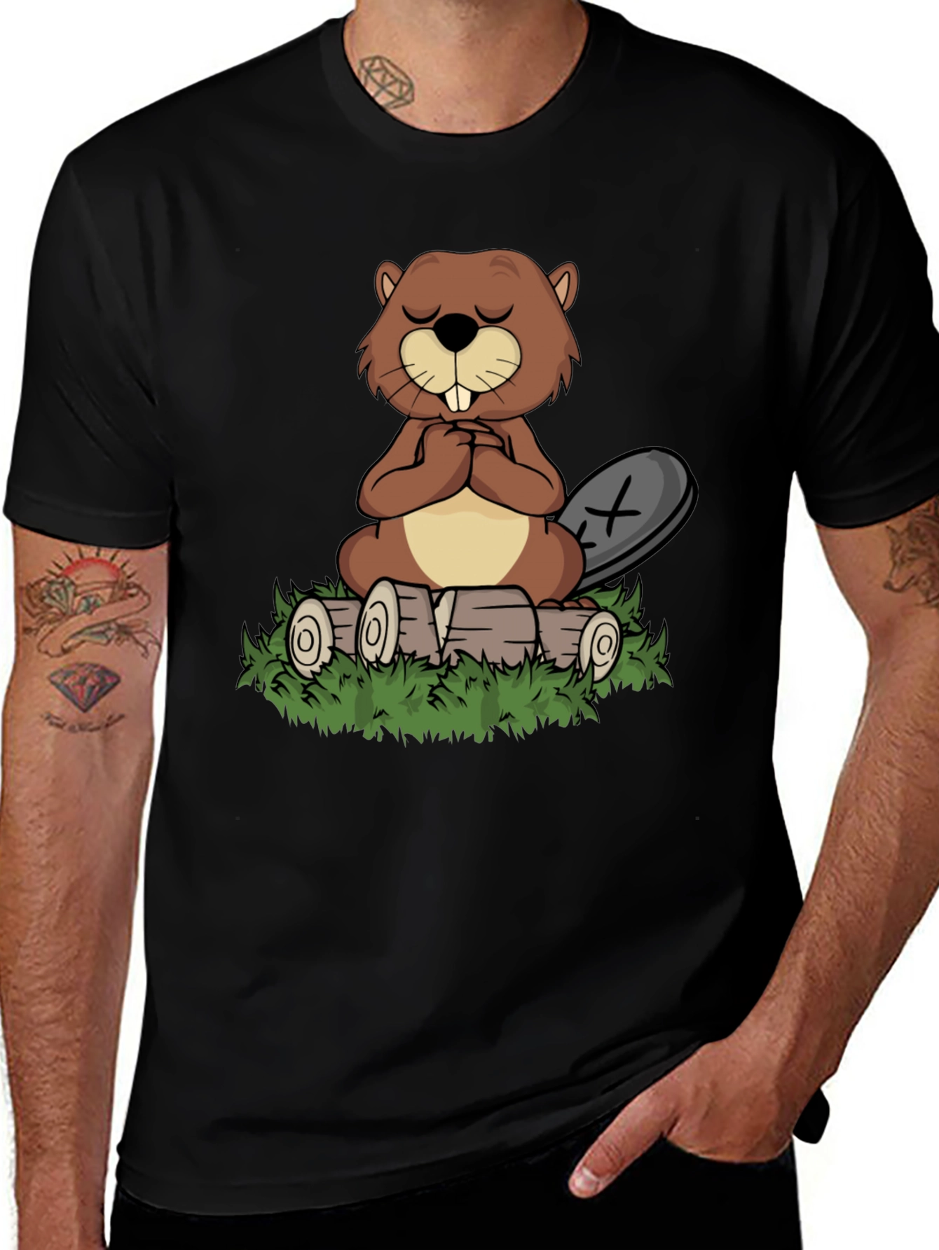 Zen Beaver Black T-Shirt: Meditating Beaver Design
