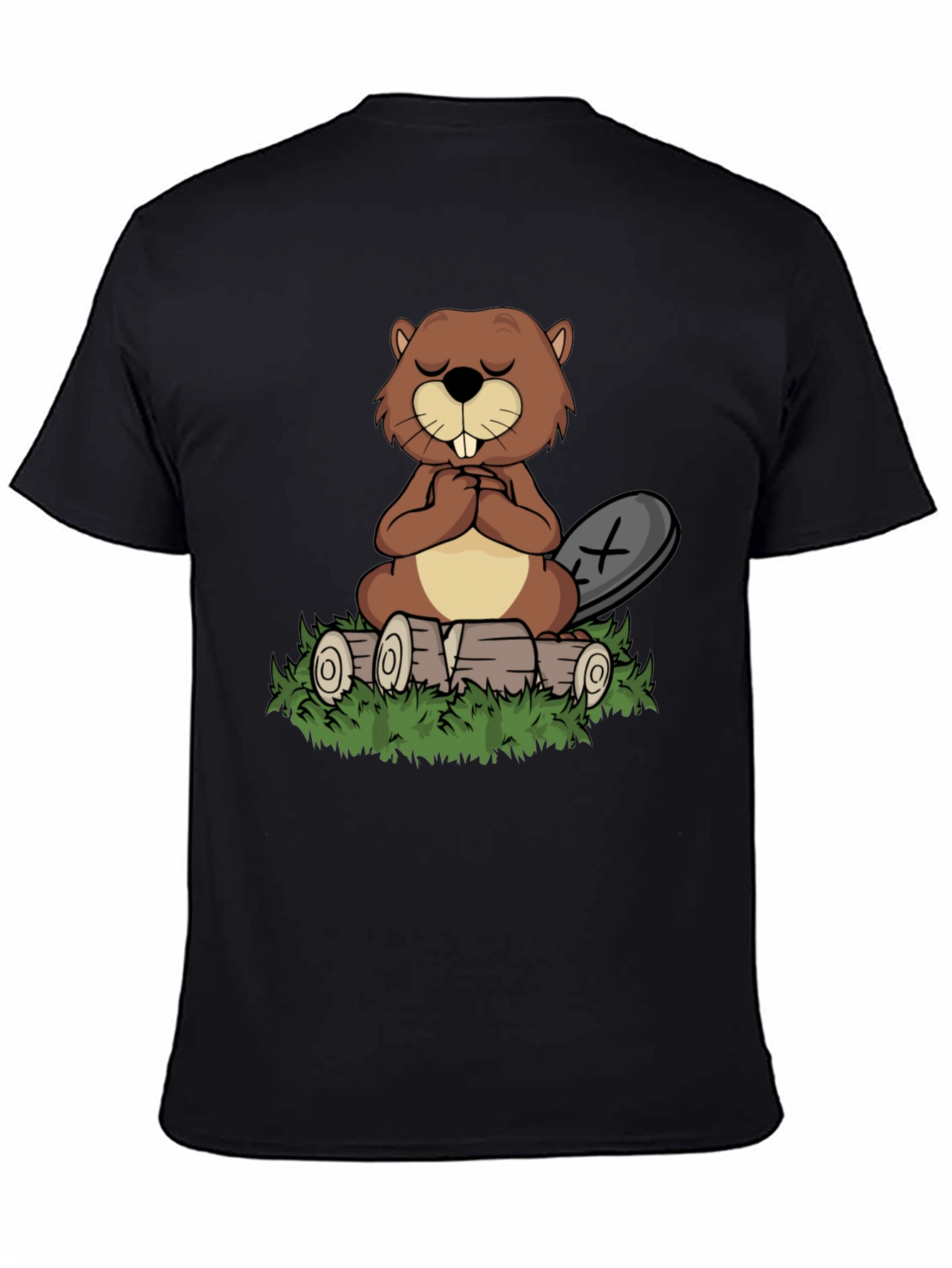 Zen Beaver Black T-Shirt: Meditating Beaver Design