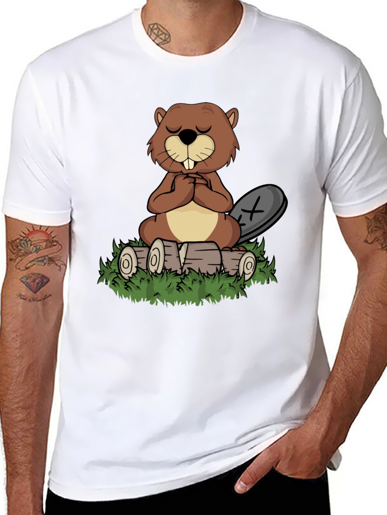Zen Beaver Black T-Shirt: Meditating Beaver Design