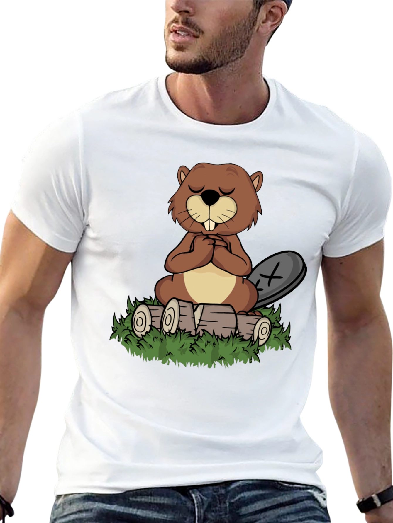 Zen Beaver Black T-Shirt: Meditating Beaver Design