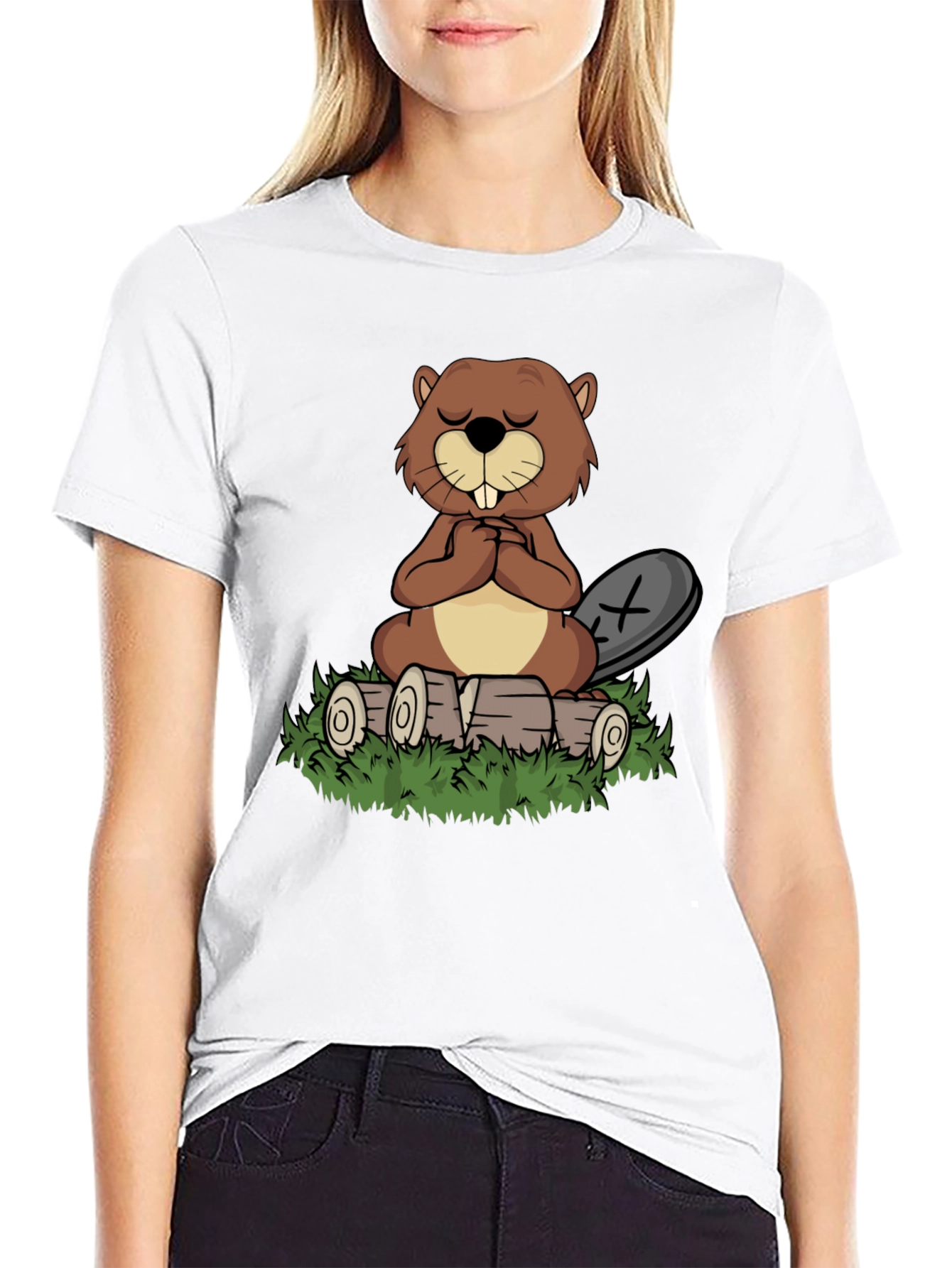 Zen Beaver Black T-Shirt: Meditating Beaver Design