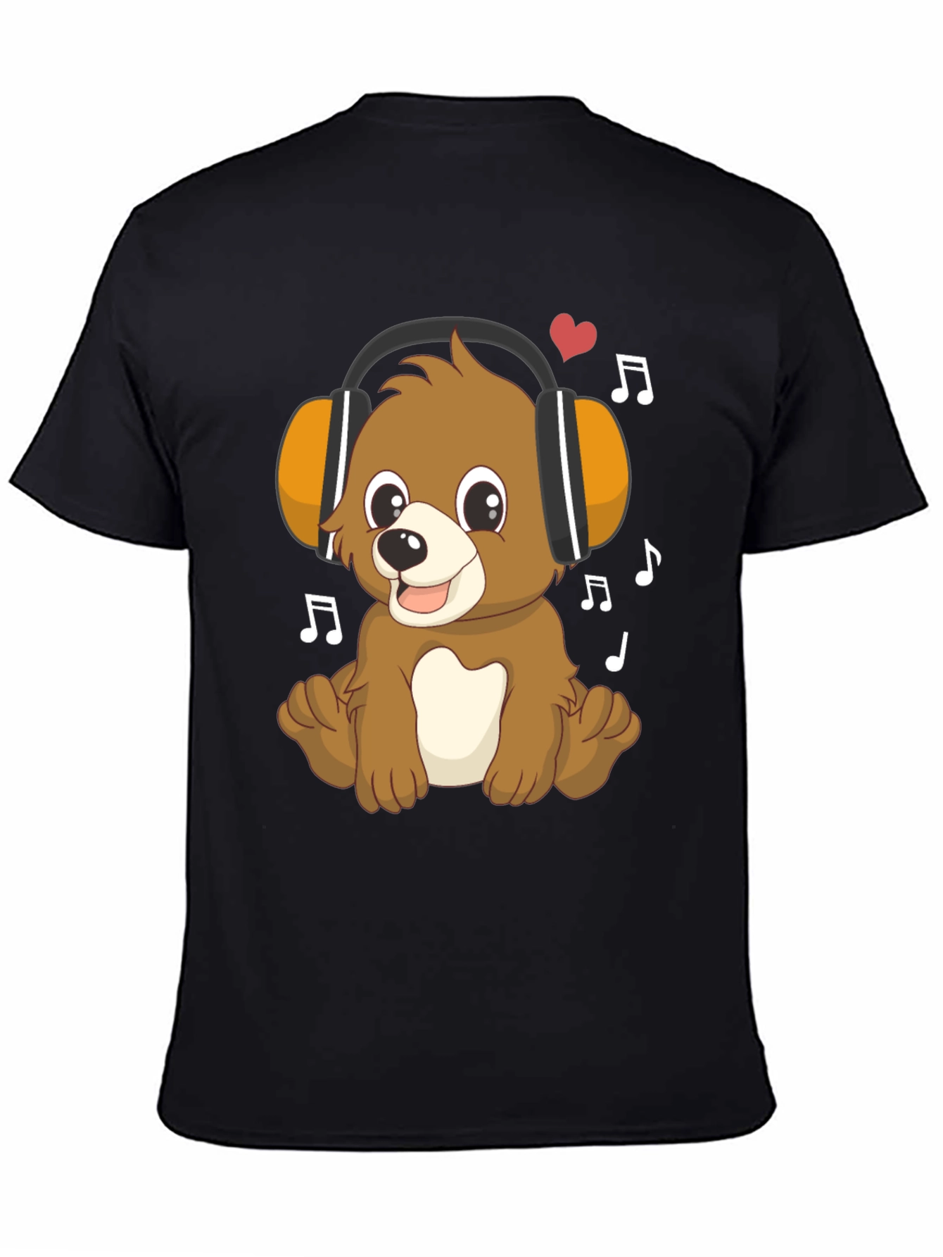 Cute Cartoon Bear with Headphones Graphic T-Shirt