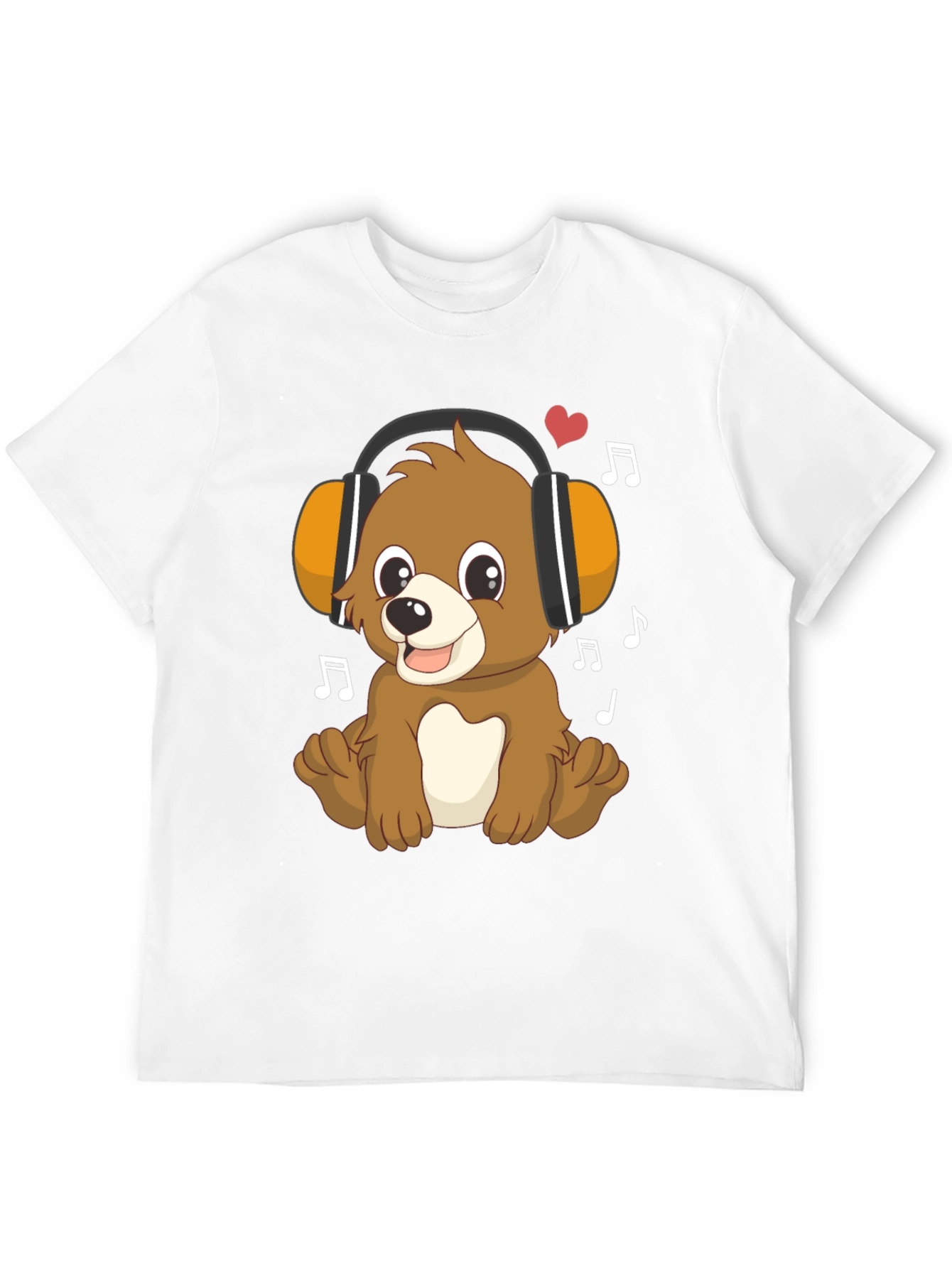 Cute Cartoon Bear with Headphones Graphic T-Shirt