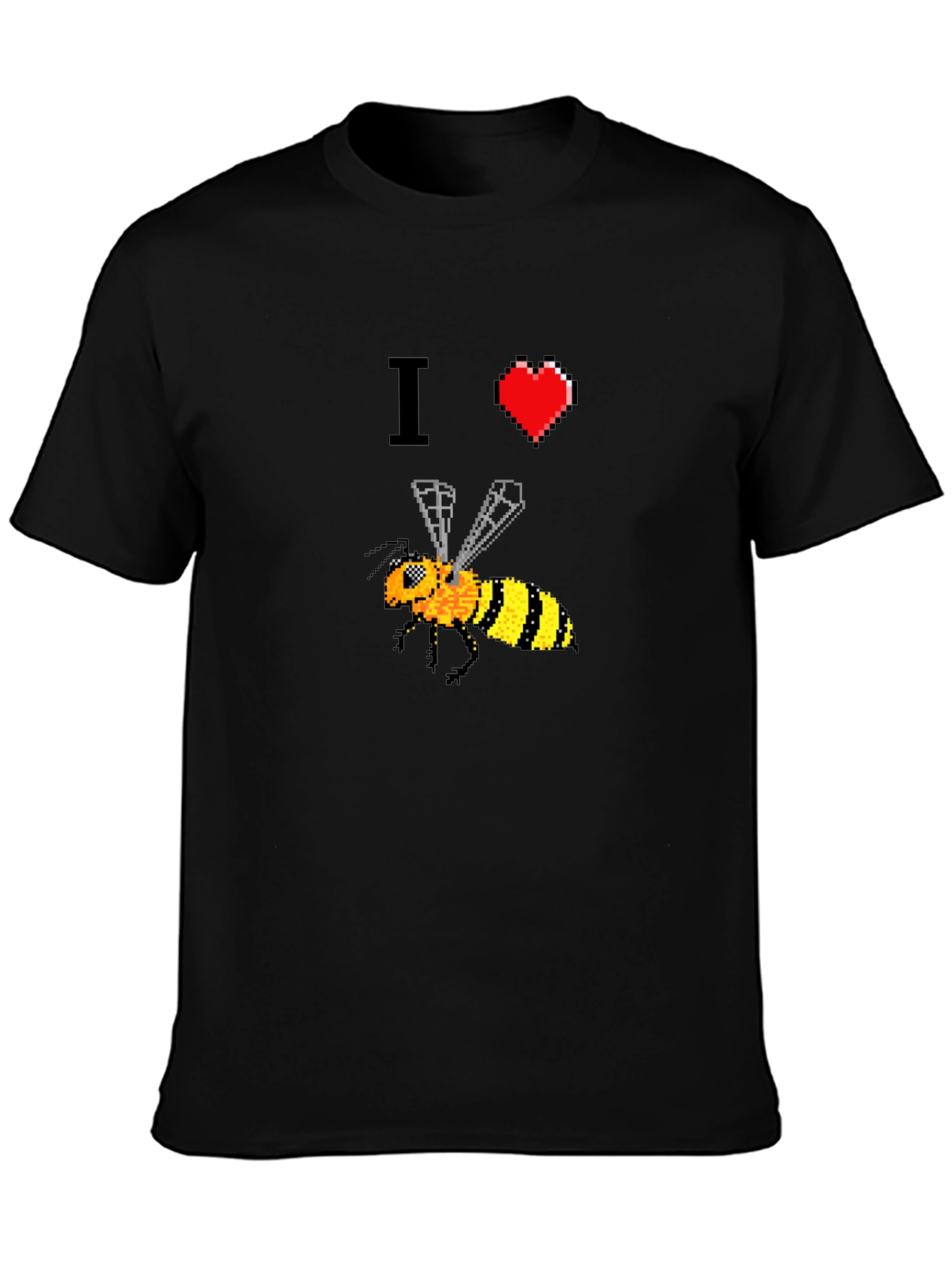 I Heart Bees Pixel Art Black T-Shirt