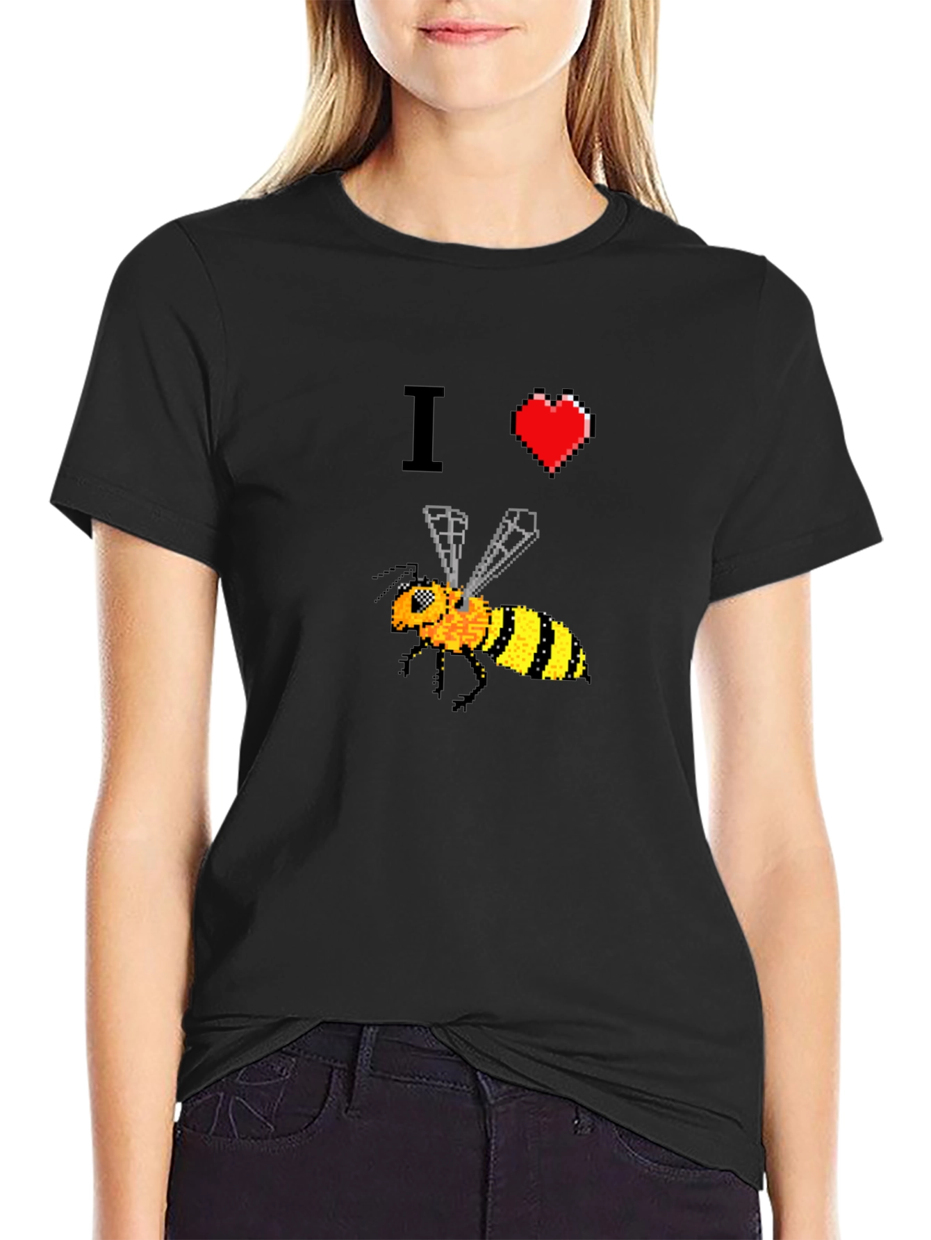 I Heart Bees Pixel Art Black T-Shirt