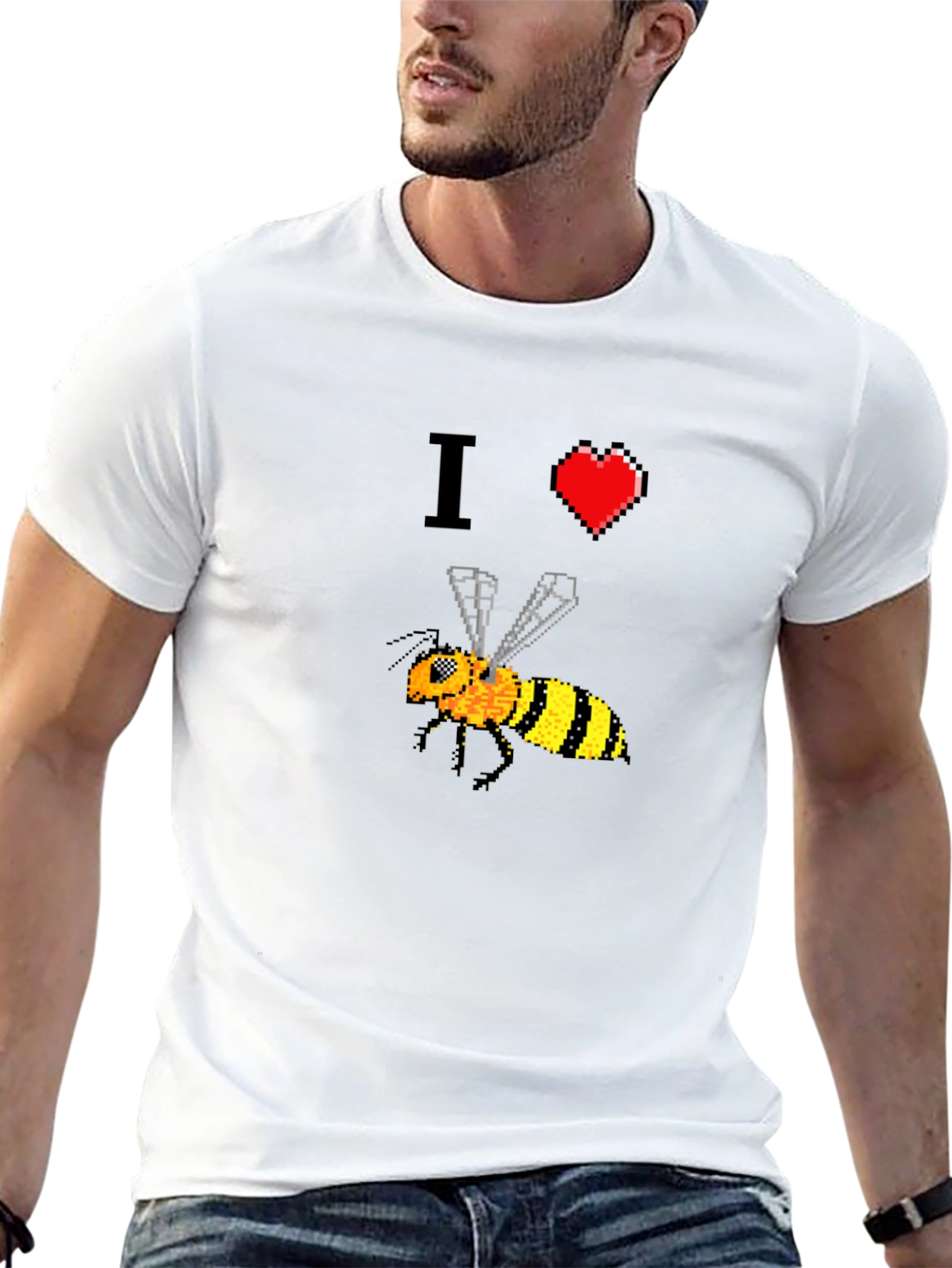 I Heart Bees Pixel Art Black T-Shirt